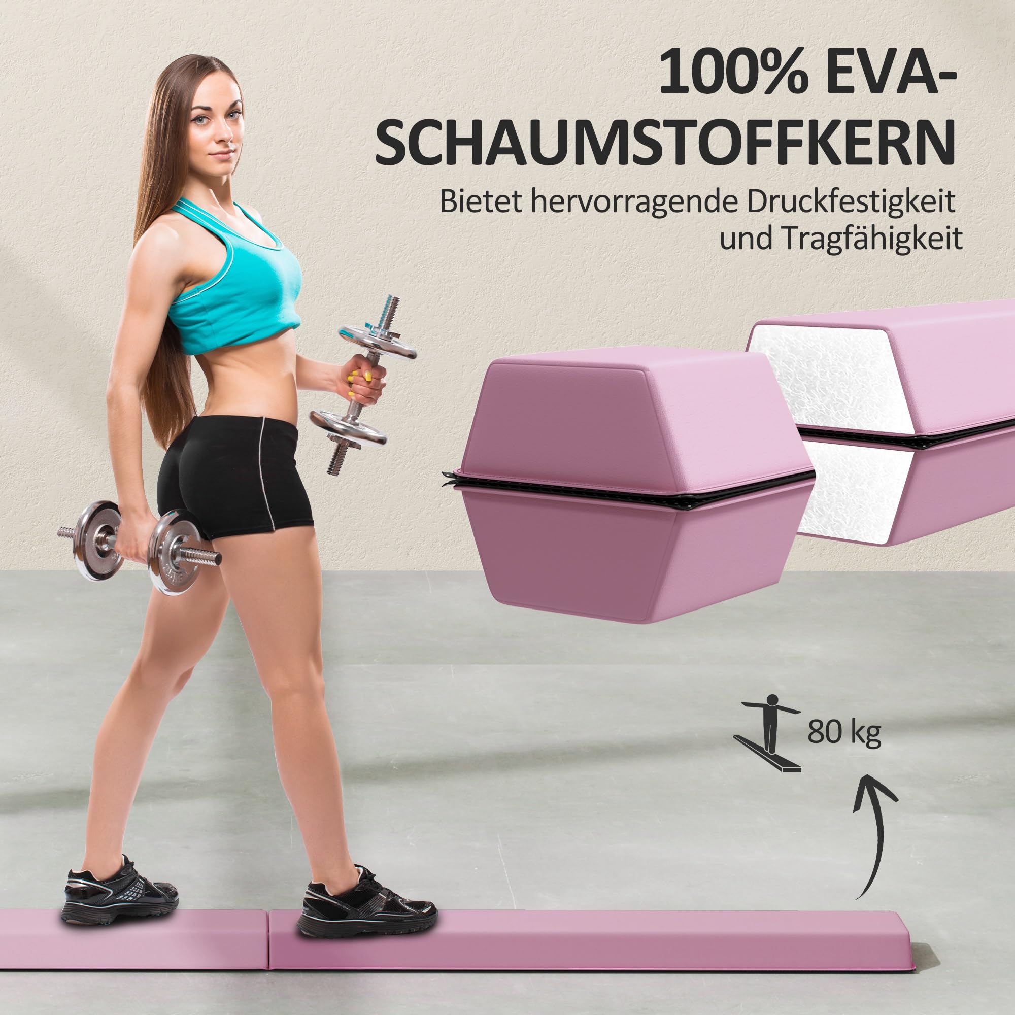 SPORTNOW 236 cm Klappbarer Schwebebalken, tragbar Turnbalken, rutschfest Balance Beam, Turn- und Balancierbalken bis 80 kg, für Kinder ab 3 Jahre, Indoor & Outdoor