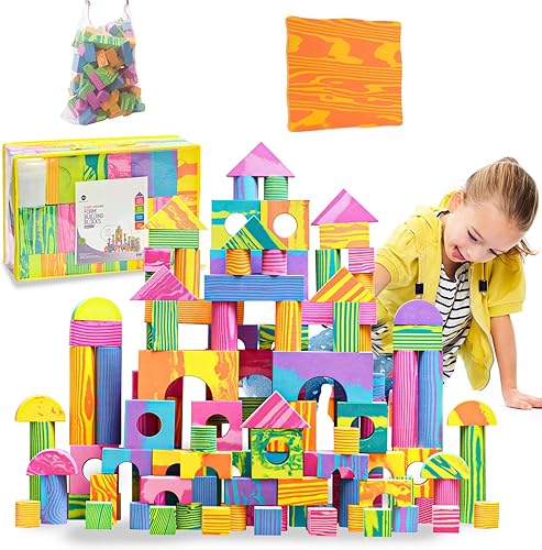 Morvat Juego de 300 piezas de bloques de construcción de espuma EVA suave y colorida, juguete impermeable para niños, bebés, niños pequeños y niños,