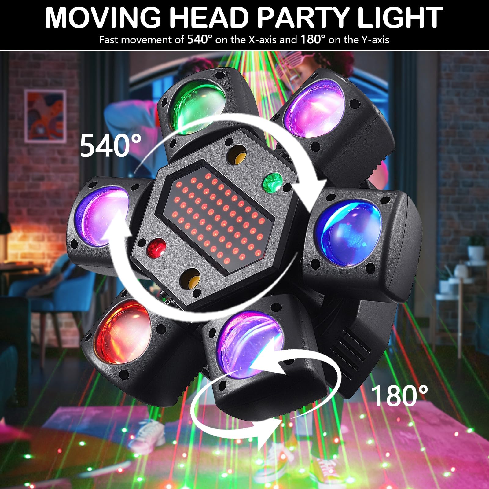 Lyre LED Faisceau Tête Mobile Lumière de Scène, RGB LED Disco Jeux de Lumiere avec Télécommande, DMX512 Luminaires à Tête Rotative pour Disco Bars Club Mariage Noël Jeux de Lumiere