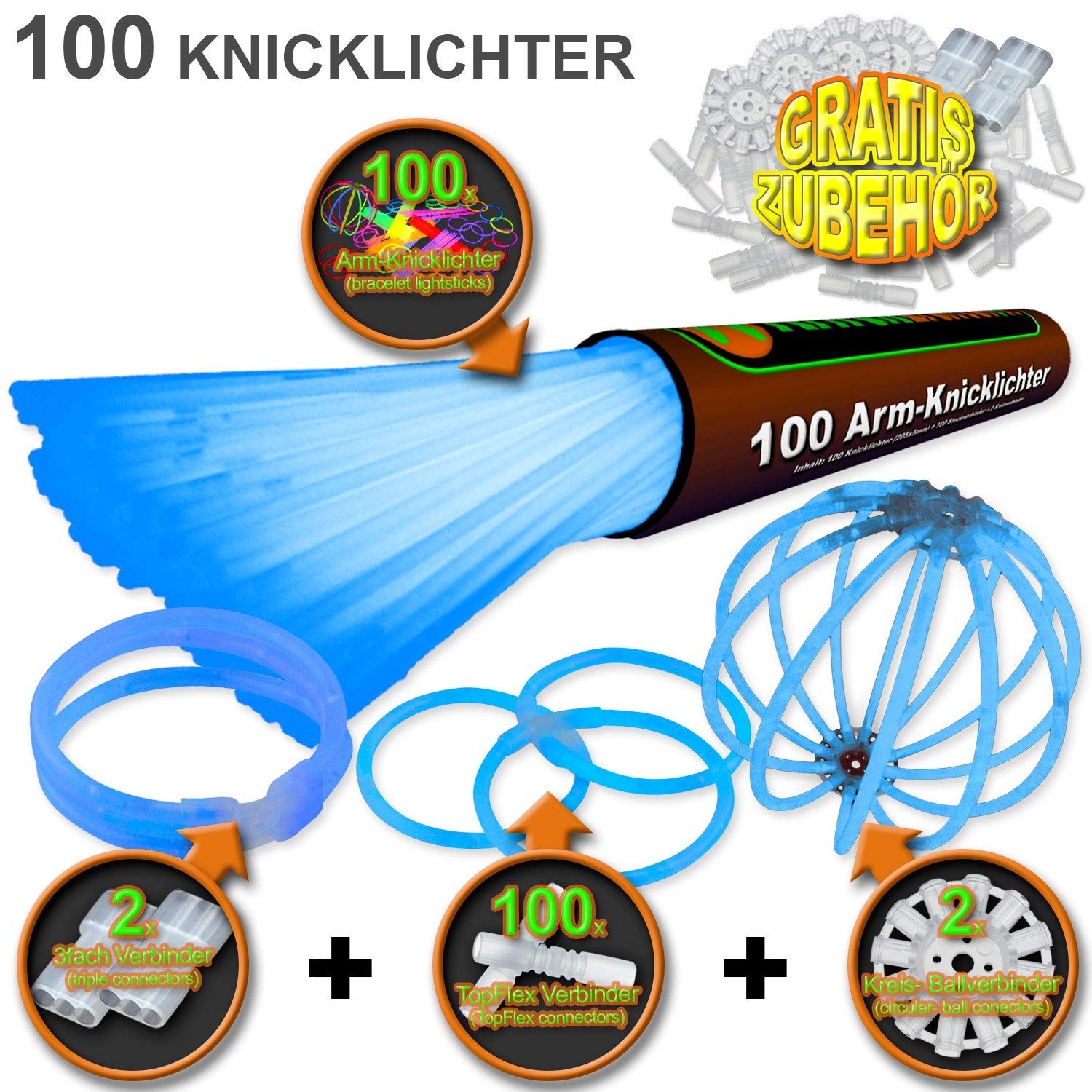 NEON FUN 100 luci fluorescenti, colore giallo, con 100 TopFlex | 2 tripli | 2 connettori a sfera | Qualità premium quantità: 1 rotolo