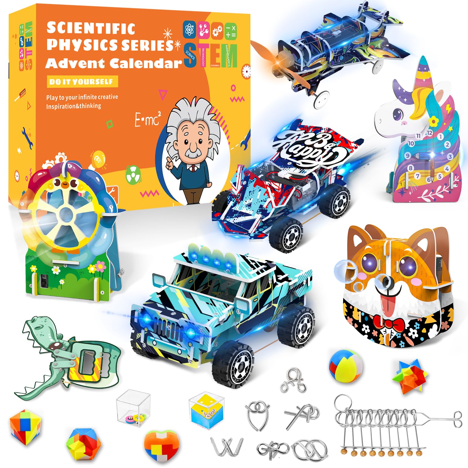 STEM Kits Advent Calendar 2023 for Kids Age 8-12, 10Pcs STEM Project Toys with 12Pcs Brain Teaser Puzzle Toys for Christmas Countdown Calendar, 3D Puzzles Wood Stem Science Toys for Boys Girls Teens