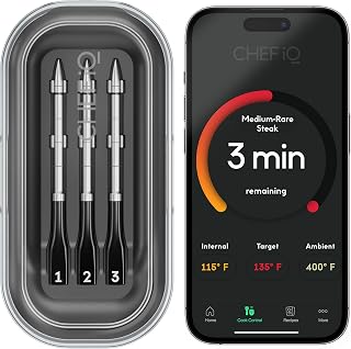 CHEF iQ Sense Smart Wireless Meat Thermometer: 3 Ultra-Thin Probes, Unlimited Bluetooth Range for BBQ, Grill, Oven Monitoring