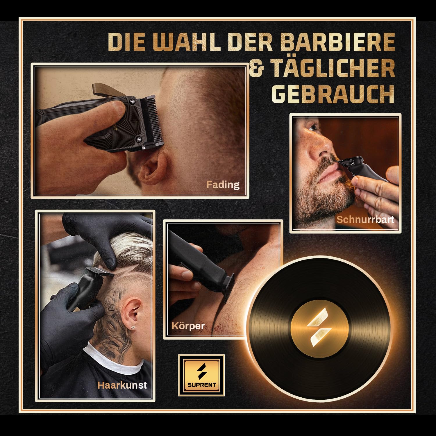 SUPRENT Professionelle Haarschneider Herren, Kabelloser Friseursatz mit 6500 U/min Motor, Spaltlos Einstellbare Klingen, Schwarze Code-Aufsteckkämme & Tasche