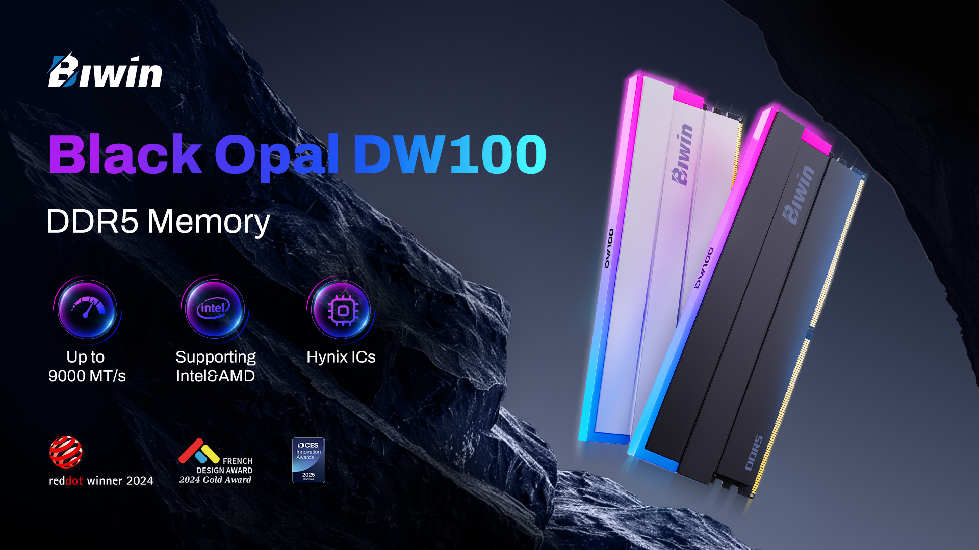Biwin Black Opal DW100 DDR5 RGB RAM 32GB (16GBx2) 8000MHz CL36 