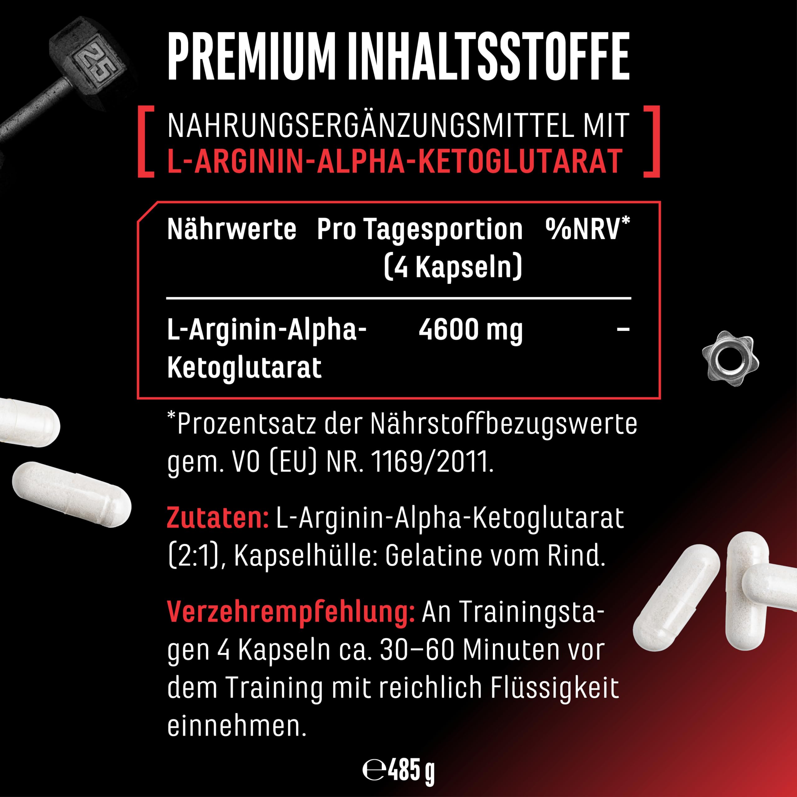 GEN GERMAN ELITE NUTRITION AAKG Ultra Caps - 365 Kapseln | 1150 mg L-Arginin-Alphaketoglutarat, Extra hochdosiert, reine Aminosäure aus pflanzlicher Fermentation