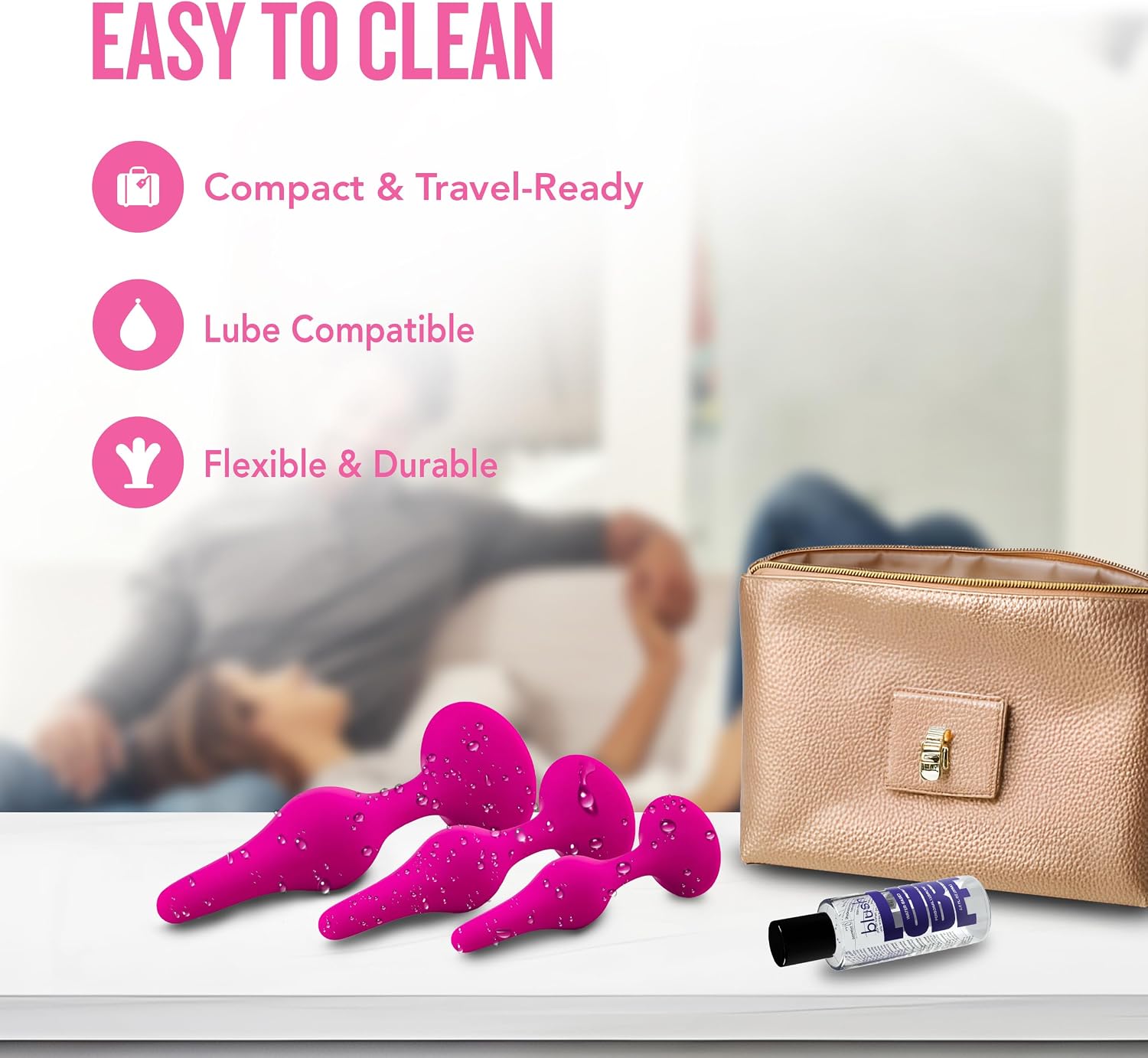 Blush Luxe Silicone Butt Plug Kit - Anal Training Set for Beginners Advanced Users - Soft, Tapered Heads - Satin Smooth - Suction Cup Base - Pleasurable Sex Toys for Women, Men & Couples - (Pink)