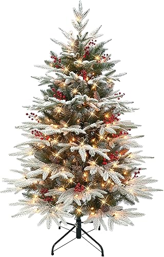 Miniatura 8 de Puleo International Pre-Lit - Árbol de Navidad artificial de abeto Halifax flocado de 7.5 pies con 700 luces, verde