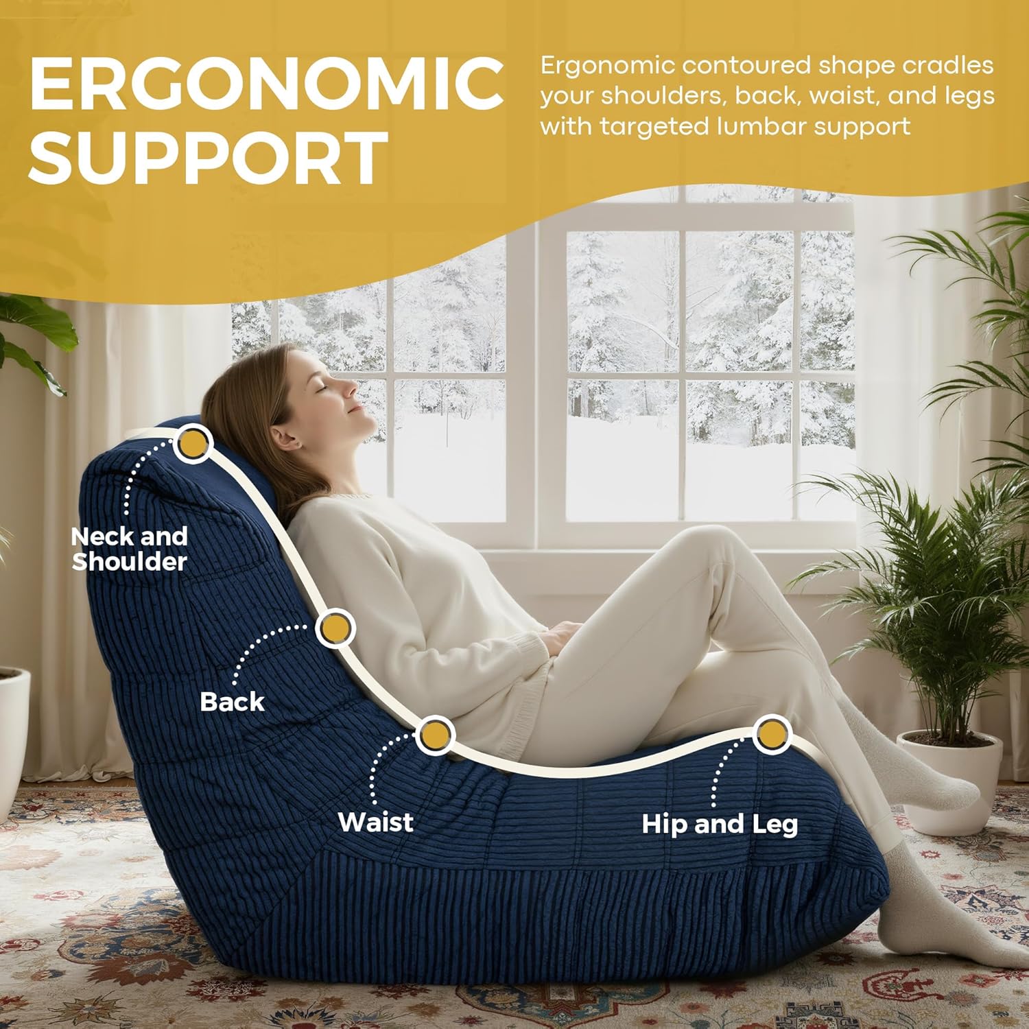Bean Bag Chairs for Adults, Memory Foam Couch Sofa Chair,One-piece Foam Padding,Cozy Corduroy Material Bean Bag Chair,Bean Bag Sofa for Reading in Bedroom Living Room and Dorms,Blue