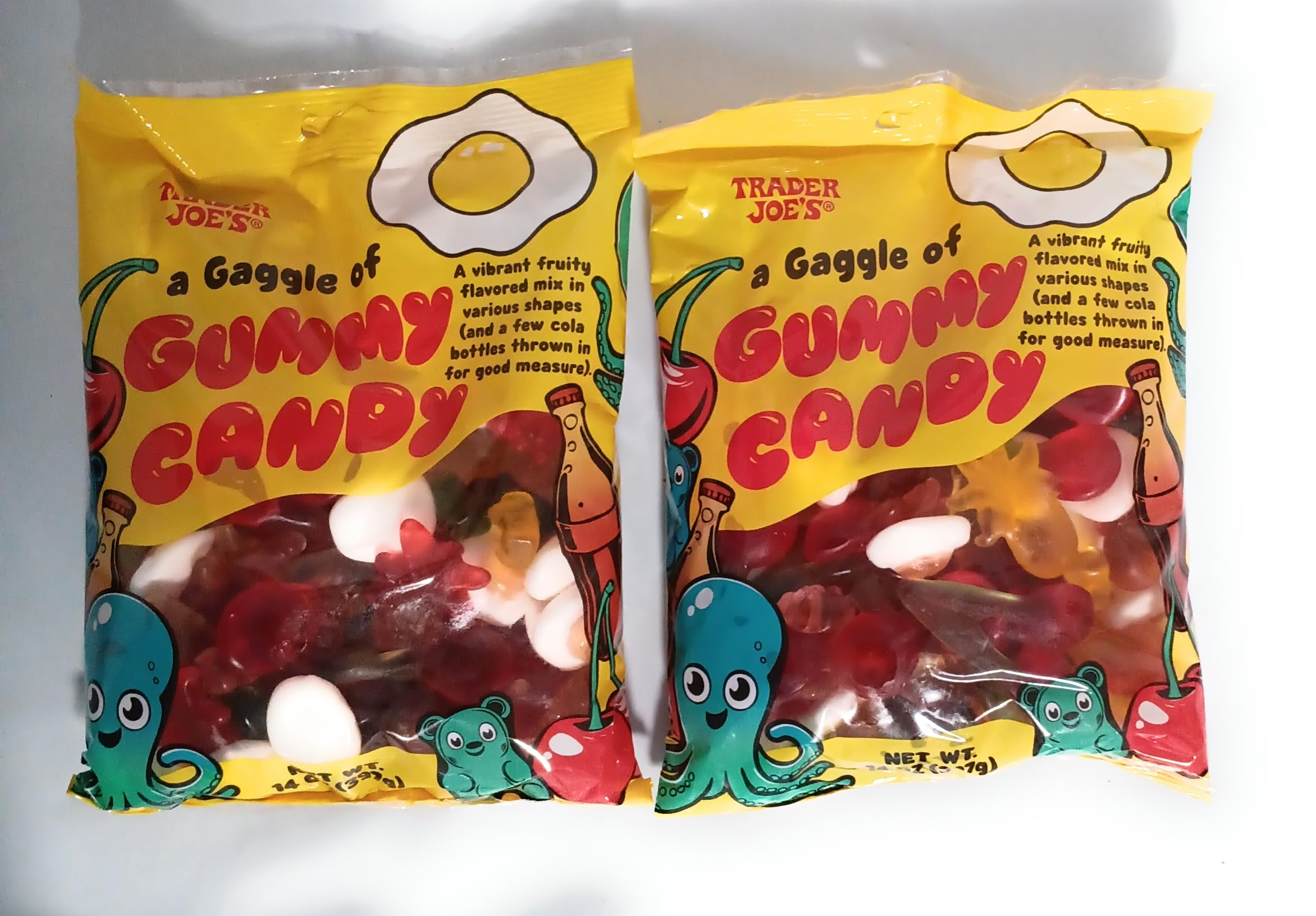 Trader Joe's Gaggle of Gummy Candy, Fruity Flavored Mix with Cola Bottles, Assorted Shapes, 14 oz (2 bags)