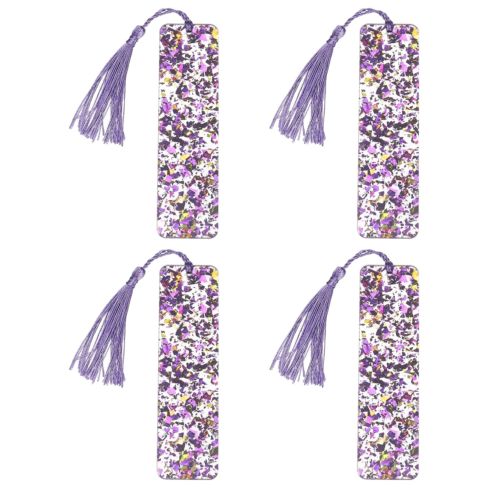 PATIKIL 4Pcs Glitter Bookmarks for Women, Acrylic Reading Book Marks Beautiful Bookmark with Tassels for Reading Accessories Gift Book Lover, Glitter Purple