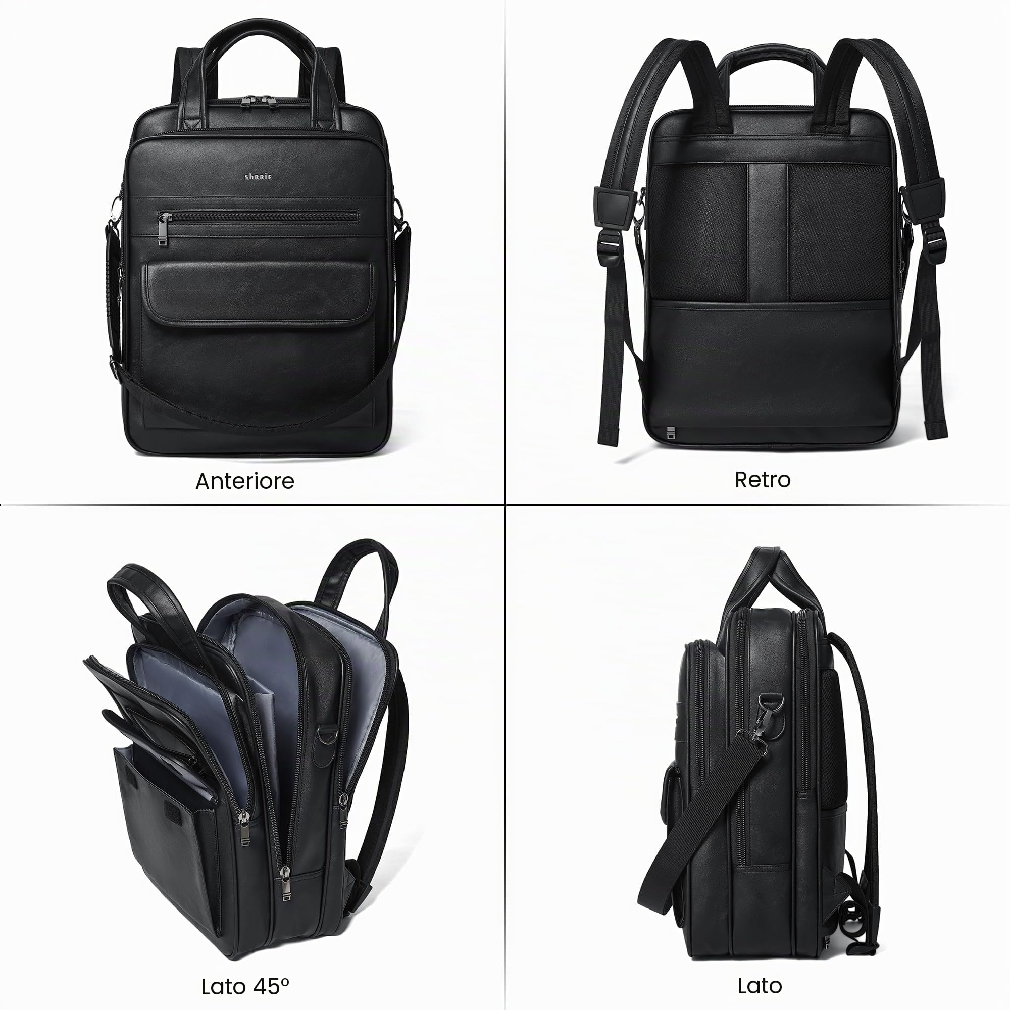 Shrrie Zaino per computer portatile per donne e uomini, computer in pelle vegano da 15,6 pollici Zaino professionale resistente all'acqua il lavoro Business College Travel Office,