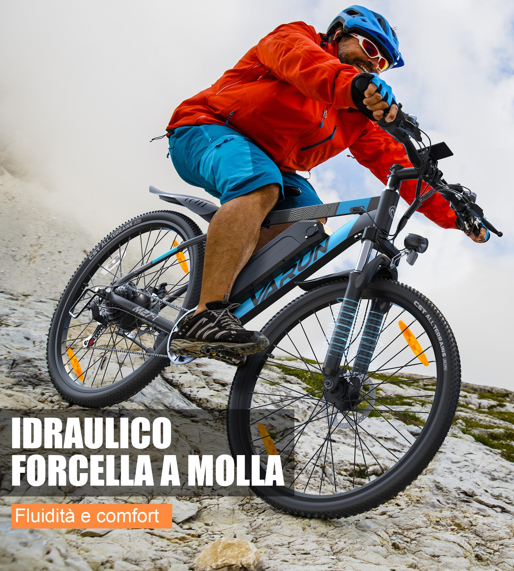VARUN Bici Elettrica, 24‘’/26‘’/27.5‘’Mountain Bike Elettrica con Motore da 250W Batteria Staccabile da 48V 13Ah (624Wh) Autonomia Massima 100km Cambio a 21 Velocità