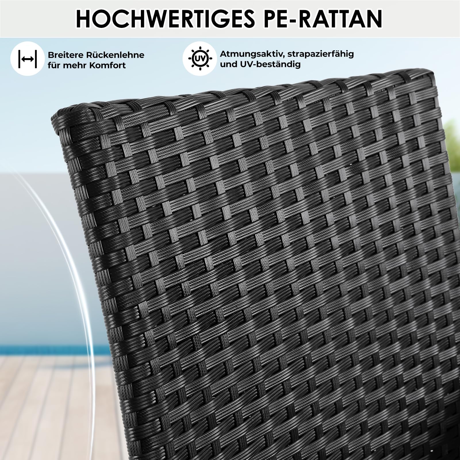 Clevich Polyrattan Gartenbank mit Tisch, Balkonmöbel 2er Set mit Weicher Sitzkissen, Gartenmöbel Set für Kleinen Balkon, Wetterfest, UV-beständig, Outdoor Sitzbank für Terrasse, Garten (Schwarz)