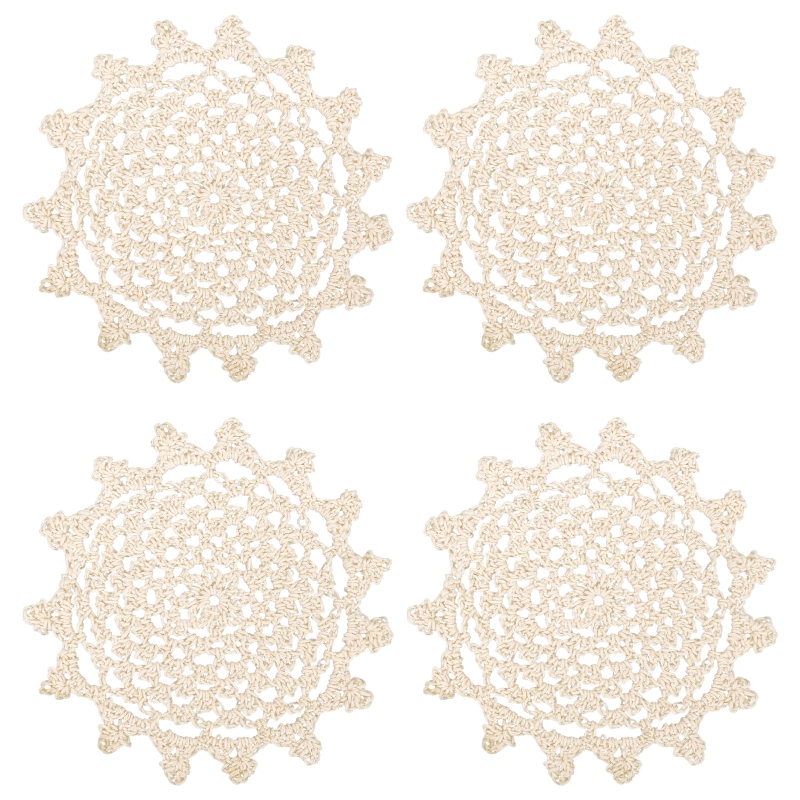 Kilofly Beige Crochet Cotton Lace Table Placemats Doilies Value Pack, 4Pc, Net, 6 Inch