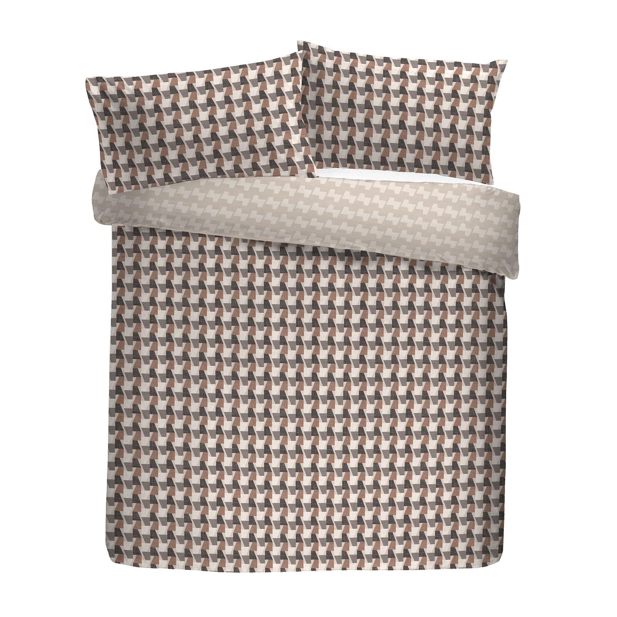 Appletree Hygge Double Duvet Cover Set, 100% Cotton, 200x200cm, Brown/Bracken, Geometric Pattern, 68 Pick Thread Count