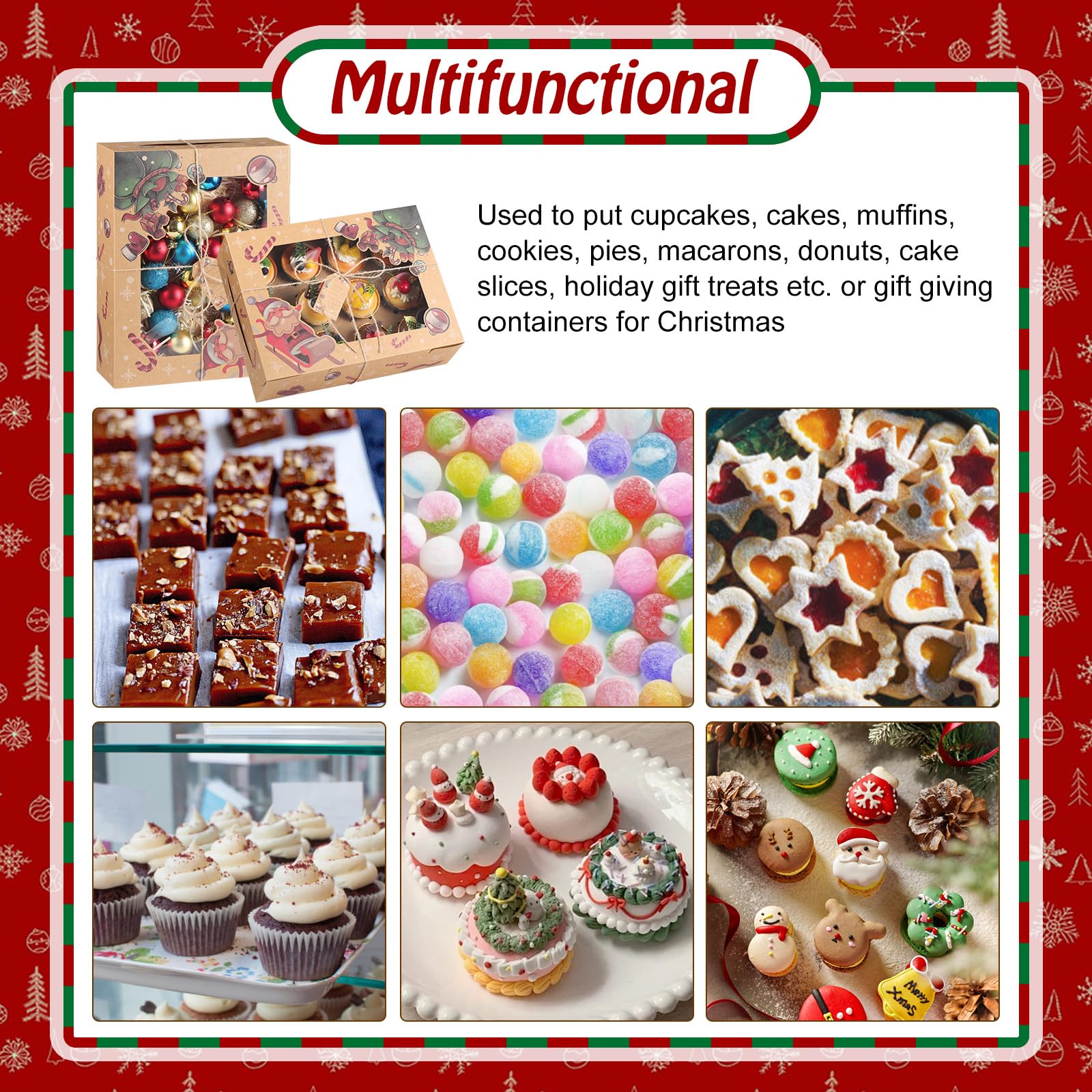 TsunNee 10PCS Christmas Cupcake Boxes 12 Hole Muffin Boxes with Inserts, Xmas Treat Boxes Gift Boxes - Image 3
