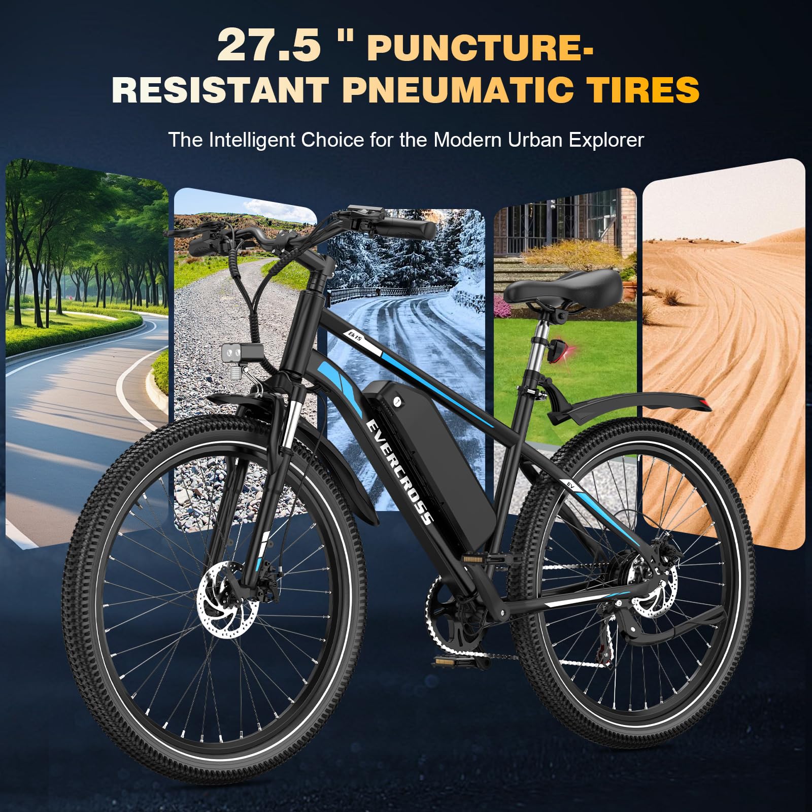 EVERCROSS EK15 E-Bike für Erwachsene, 27,5'' Elektrofahrräder - App, 250W Motor, 36V 13Ah Akku, 15/20/25 KM/H, 7 Gang Getriebe, urbanes Elektrofahrrad Mountainbike für Unisex