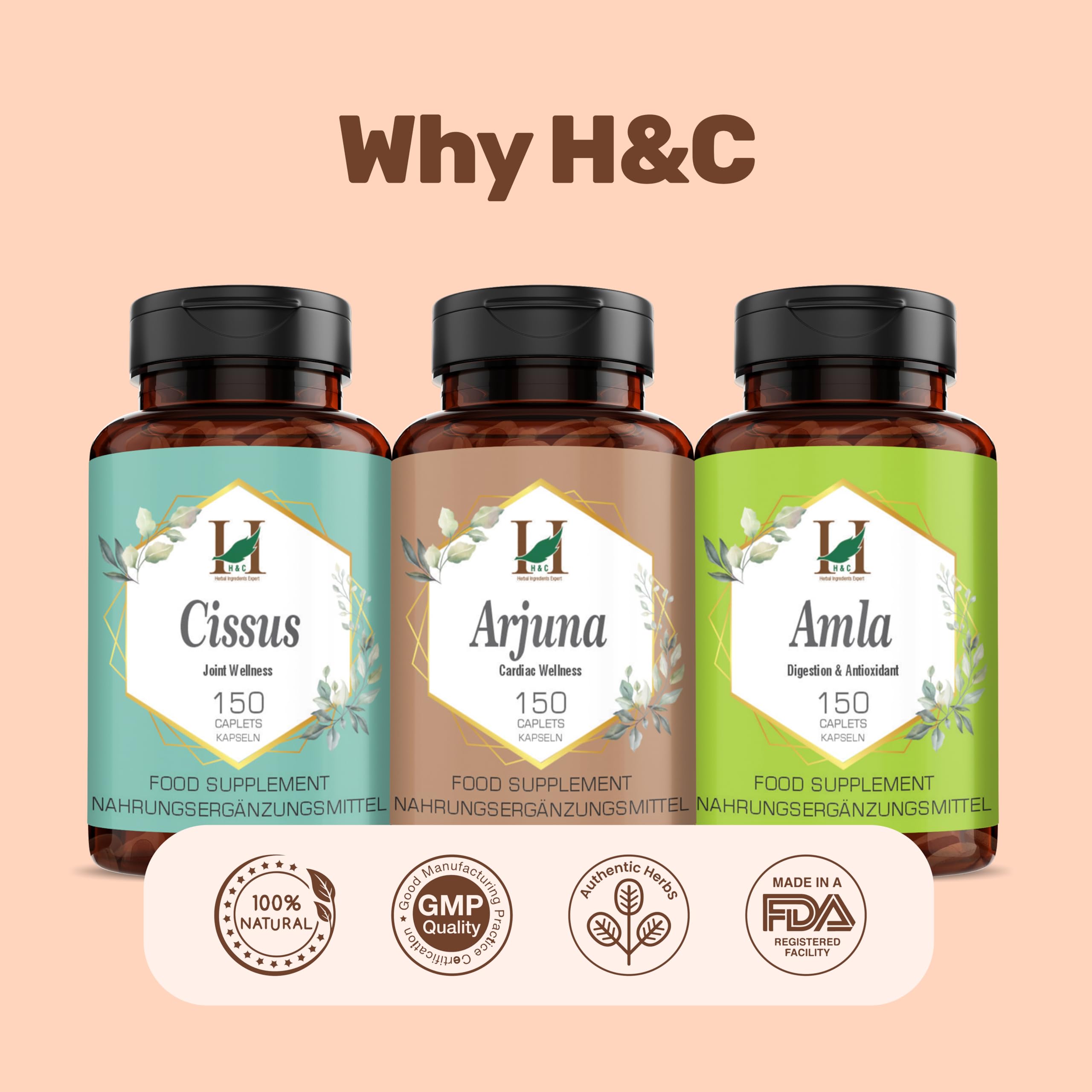 H&C Arjuna Tabletten (Terminalia arjuna) – 750 mg, 150 Stück | für gesundes Herz (750 mg)
