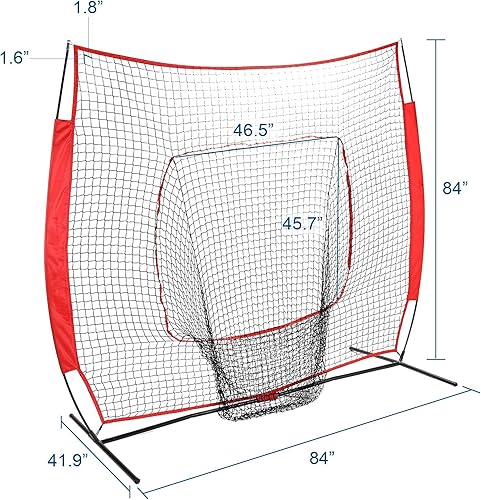 Miniatura 5 de Red de práctica de béisbol y softbol de 7 x 7 pies, portátil, para bateo, con bolsa de transporte y marco de metal