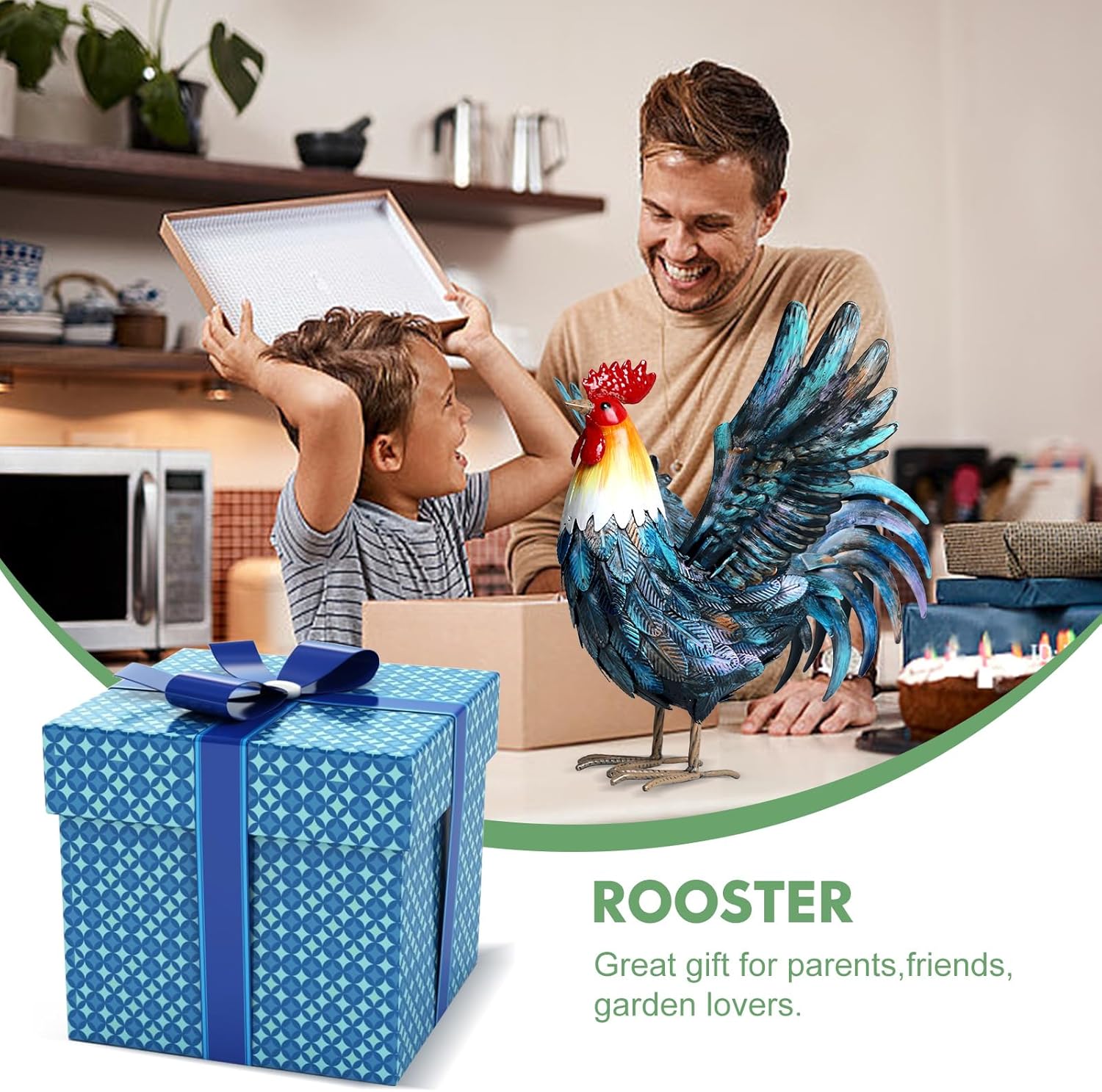 Handmade Multicolor Metal Rooster Garden Statue