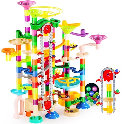 JOYIN 236Pcs Glowing Marble Run with Motorized Elevator- Construction Building Blocks Toys with 30 Glow in The Dark Plastic Marbles, STEM Toy for Boys and Girls, Birthday Gift, Easter Basket Stuffers