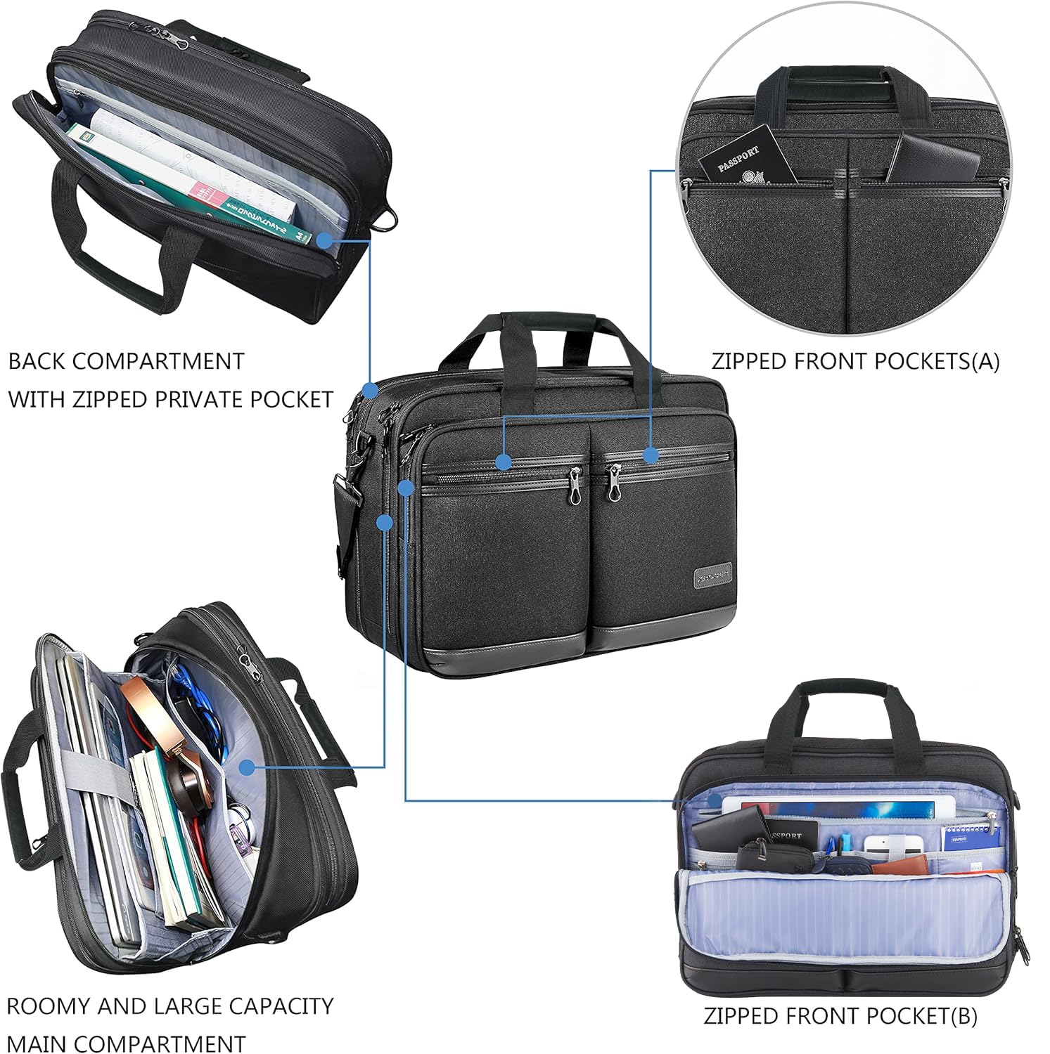 KROSER Borsa per Laptop Cartella per Laptop Elegante Adatto Fino a 17,3’’ Borsa a Tracolla Espandibile Idrorepellente con Tasche RFID per Affari/College/Uomini/Dnone