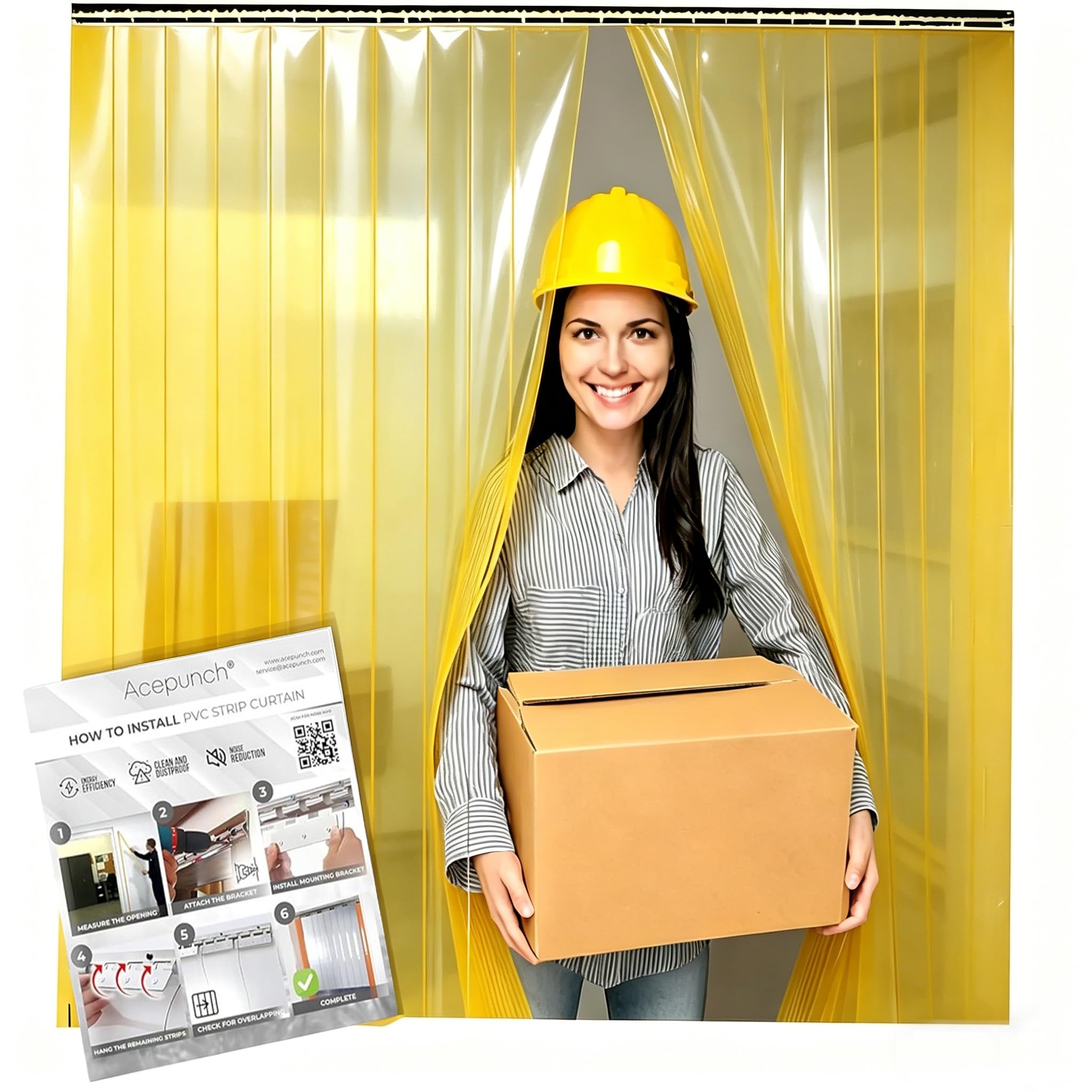Yellow Kit PVC Smooth Plastic Strip Door Curtain 7x8 ft. (84x96 in) Standard Clear Waterproof Commercial Walk in Freezers Warehouse Garage Gate Doorway Clean Rooms Heavy Duty Vinyl 1173