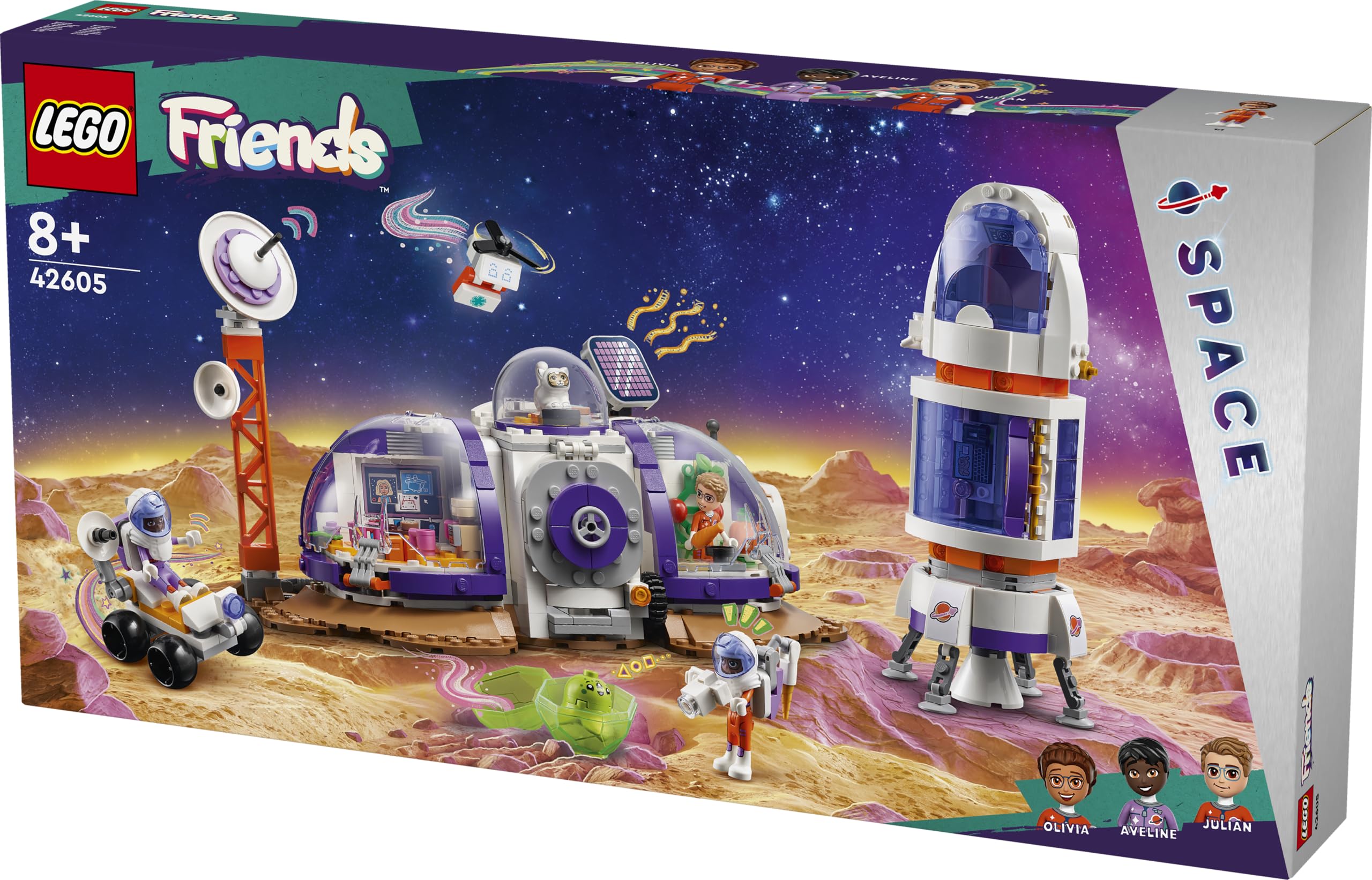 LEGO Friends Stacja kosmiczna i rakieta, zestaw z łazikiem i statkiem kosmicznym dla dziewczynek i chłopców w wieku od 8 lat, 4 minilaleczki, pomysł na prezent dla dzieci, zabawka naukowa, 42605