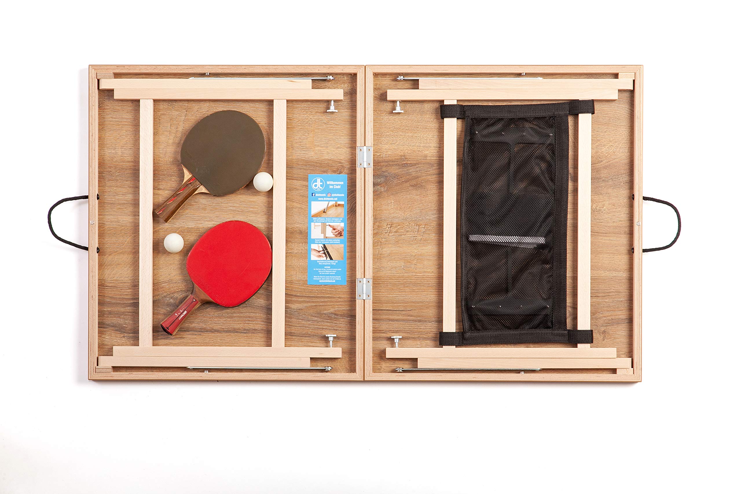 Mini tavolo da ping pong in legno di quercia naturale marrone