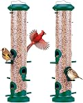 Kingsyard 2 Pack Tube Bird Feeders pour l'extérieur suspendu, Premium en plastique dur Bird Feter avec 6 Ports d'alimentation, étanches aux intempéries & Suspension en acier, Attracting for Wild Birds (Noir)