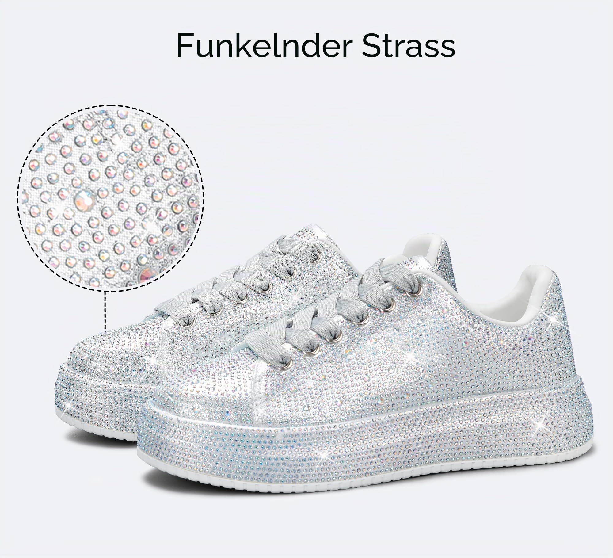 LUCKY STEP Strass-Sneaker für Damen, Plattform Funkelnde Glitzer-Bling-Tennisschuhe, Mode Hochzeit Braut Party Walking Sneakers