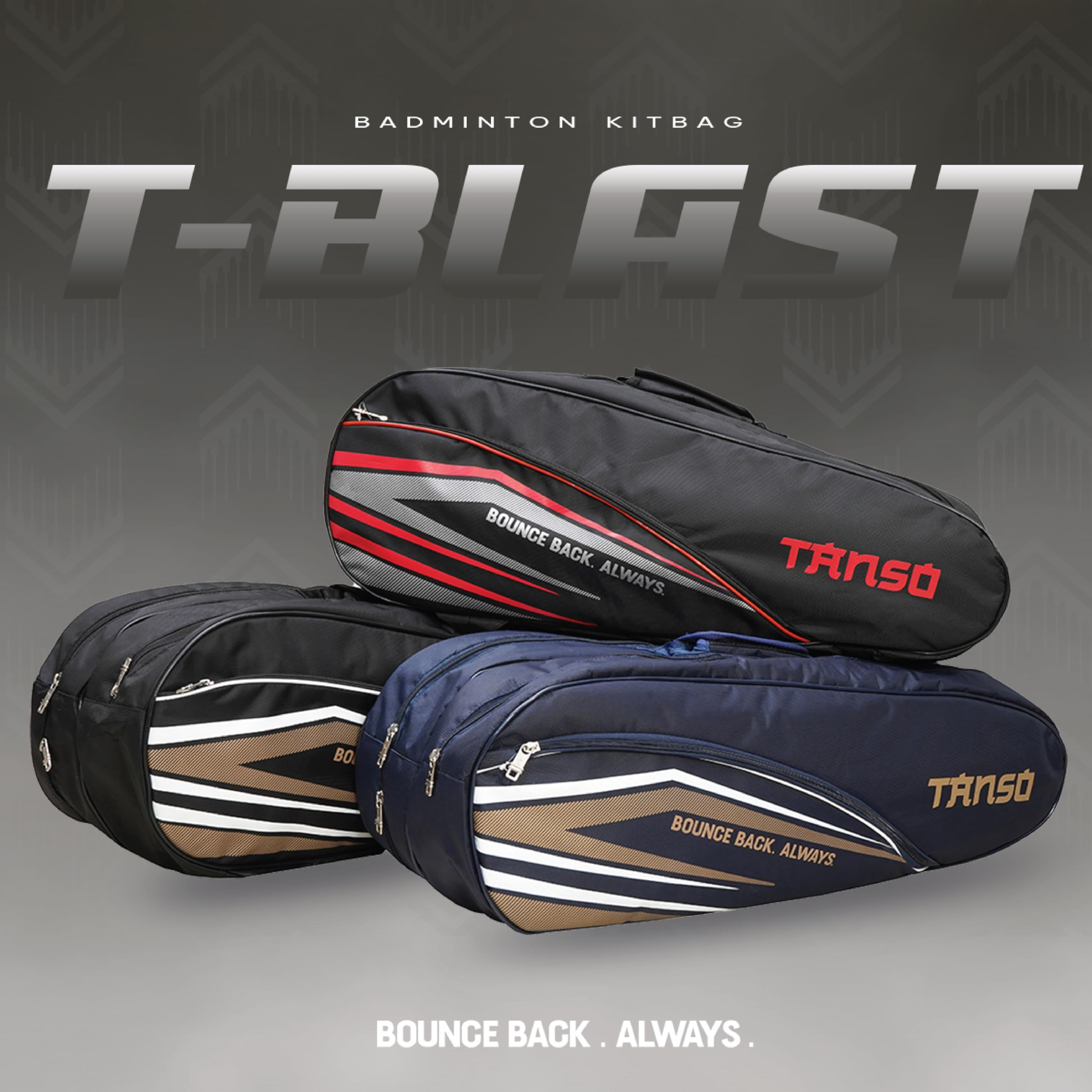 TANSO T-Blast Badminton Kit Bag | Spacious Racket Bag with Two Large Compartments and Separate Shoe Compartment | Front Zipper Pocket and Adjustable Straps 2