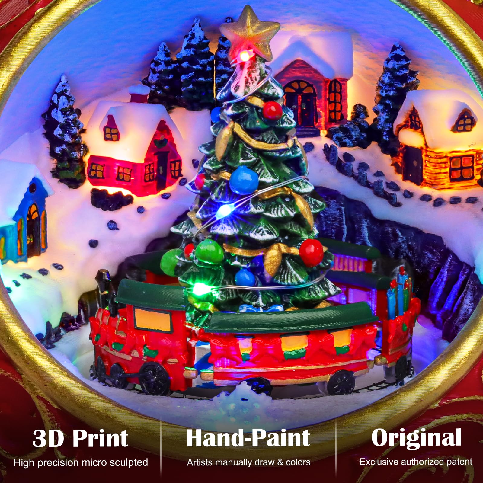 Scène de village de Noël - Décorations de Noël pour la maison - Musique lumineuse - USB/batterie - Figurines de bâtiments de collection (globe d'arbre)