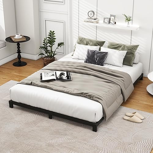 Miniatura 7 de Base de cama matrimonial de 5 pulgadas de perfil bajo, plataforma de metal doble, no necesita somier, base de colchón de listones de acero de metal