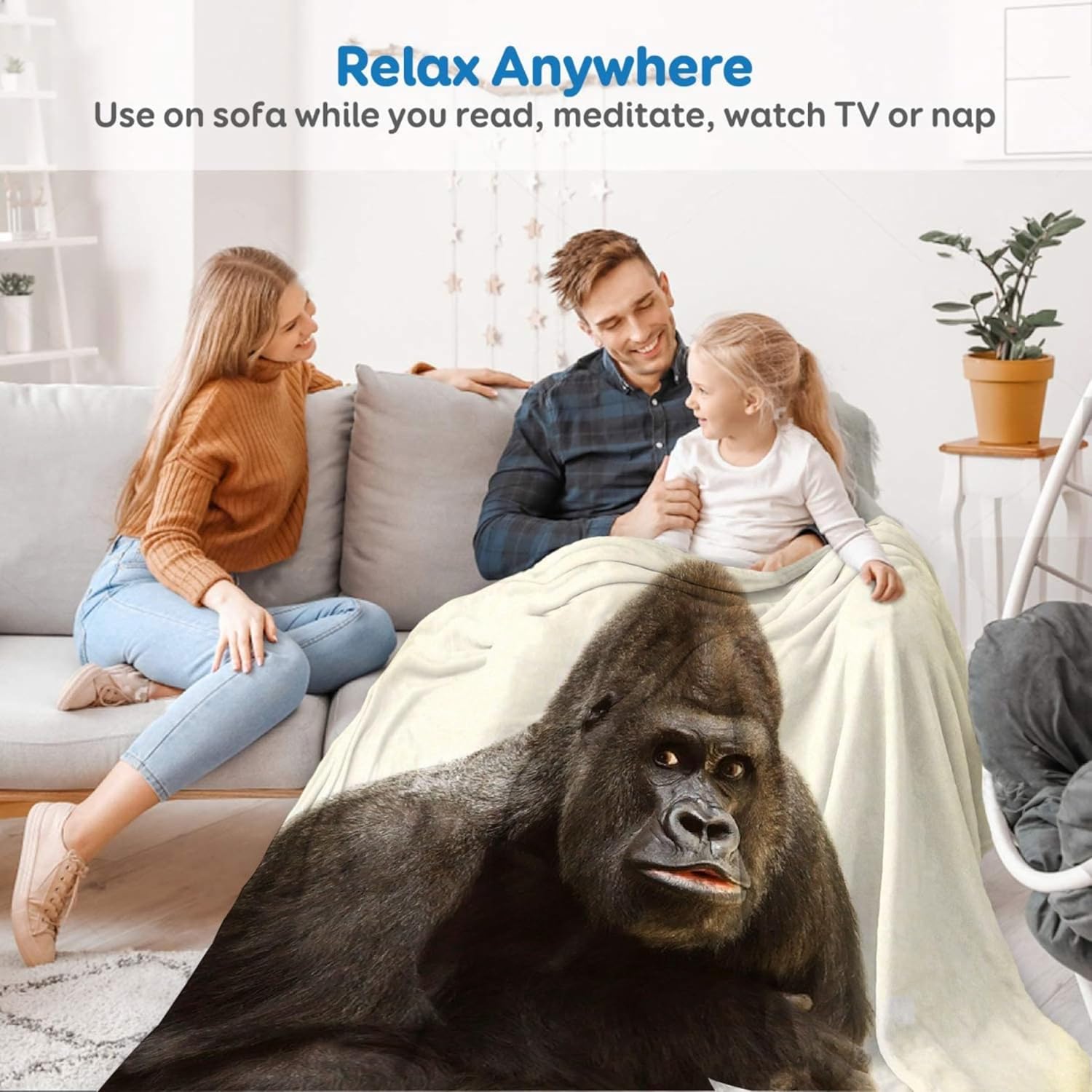 Gorilla Blanket, Gorilla Animal Blankets, Gift for Girls Gorilla Lover, 50"x60" Soft Lightweight Plush Throw Blanket for Couch Bed Sofa Decoration