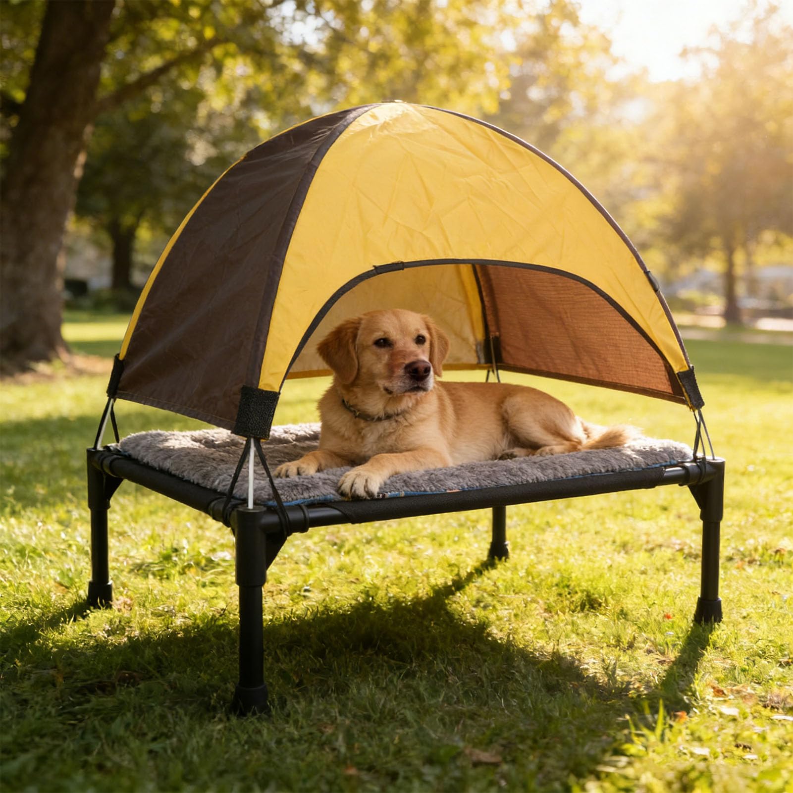 Lit d'extérieur pour Chien avec Auvent, Lit surélevé Rafraîchissant pour Animal de Compagnie avec Pare-Soleil Amovible