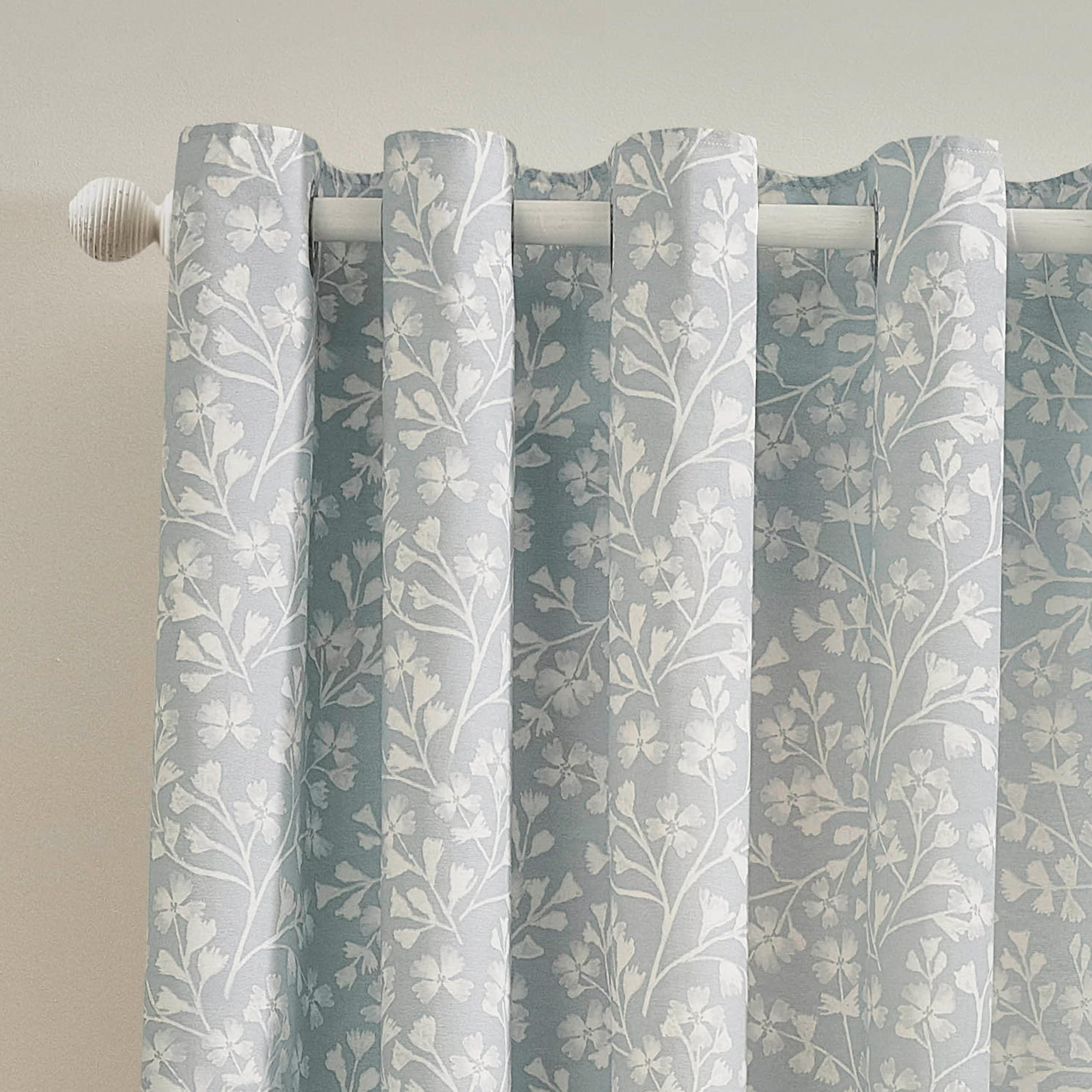 Catherine Lansfield Brooke Floral 46x54 Inch Lined Eyelet Curtains Two Panels Duck egg Blue