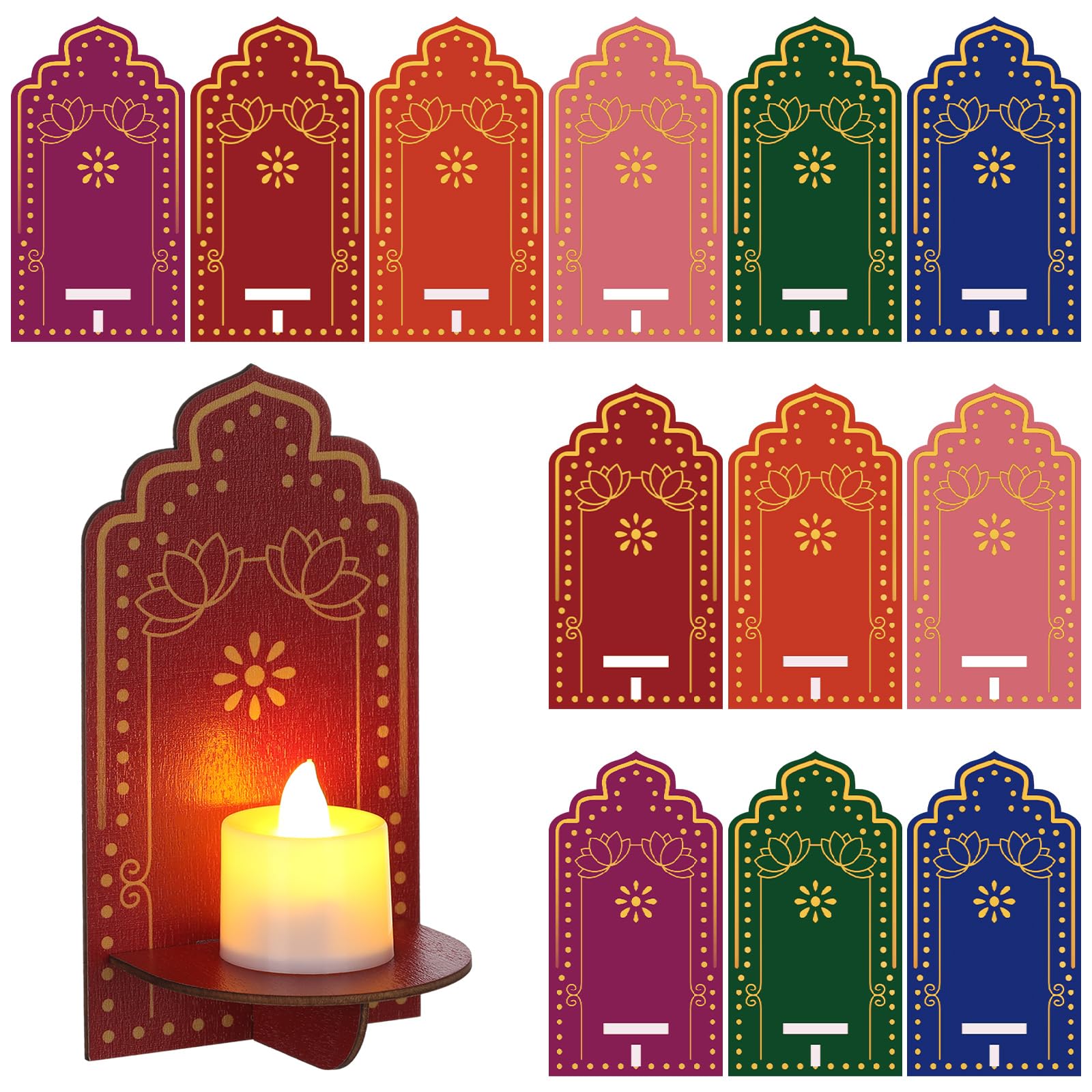 Yerliker 12 Pack Diwali Wall Decor, Wooden Lotus Indian Decoration