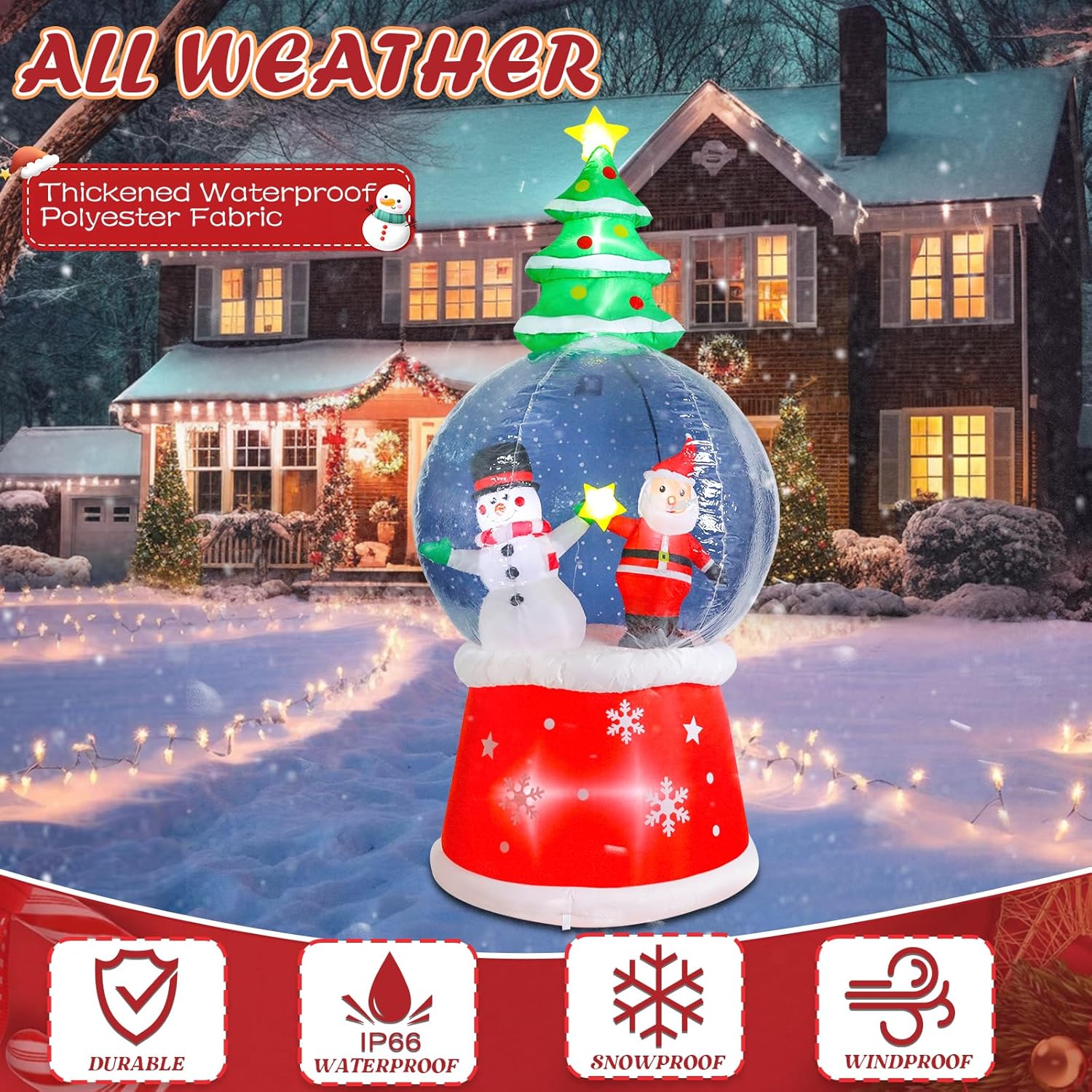 WONDER GARDEN 7.68 FT Christmas Inflatable Outdoor Decorations Christmas Santa & Snowman Snow Globe Blow Up Yard Decorations with LED Lights for Xmas Holiday Party Garden Patio Lawn Decor
