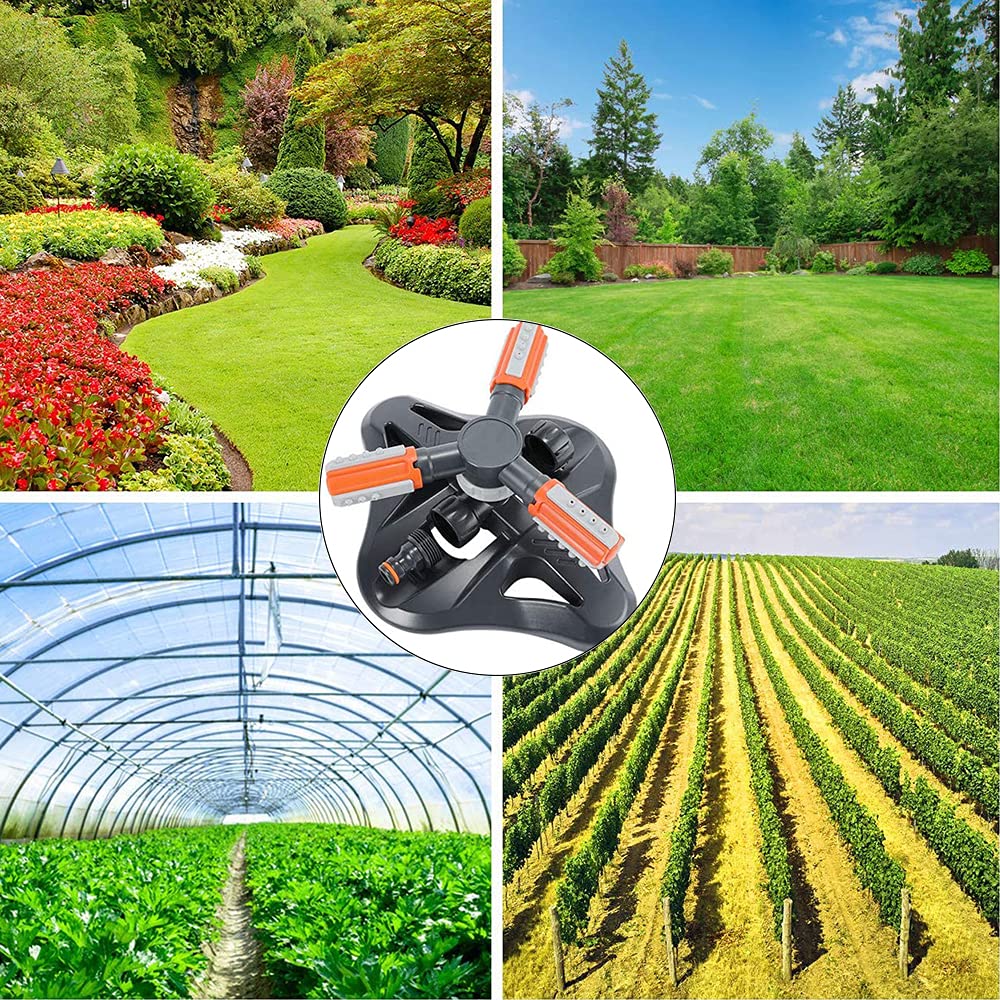 Arroseur de Jardin, Arrosage Automatique Arroseur, Arroseur de Pelouse Automatique Rotatif 360°, 3 Bras Arrosage Irrigation, Système d'Irrigation d’Arrosage, pour Gazon Jardin Pelouse