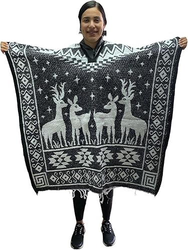 Miniatura 2 de Blanco y negro, poncho, ciervo, invierno, fabricado en México, Gaban, México, primera calidad, interior suave, doble cara, dos diseños, cálido,