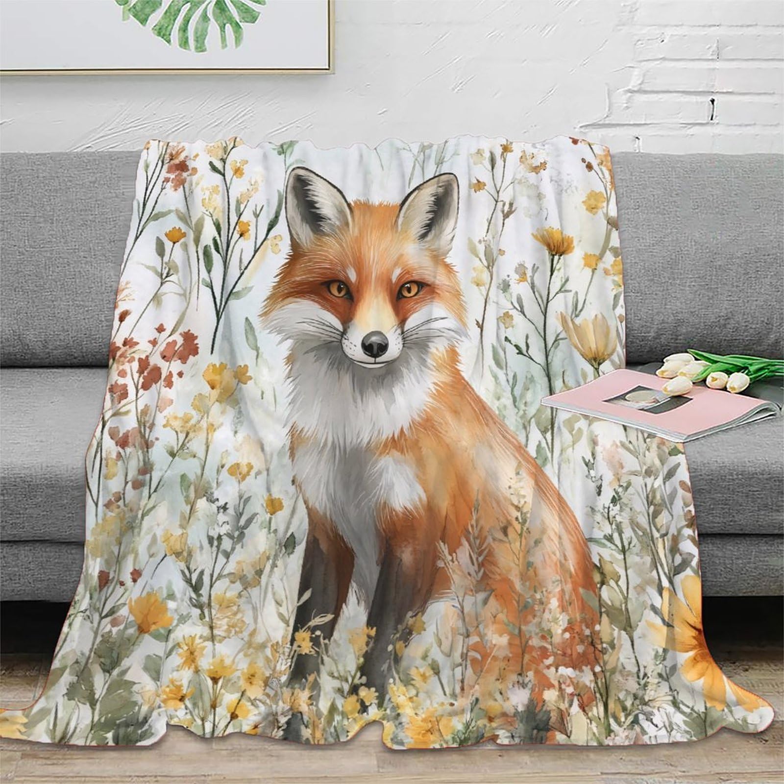 Plaid renard sauvage couverture microfibre ultra douce 150x200cm toutes saisons