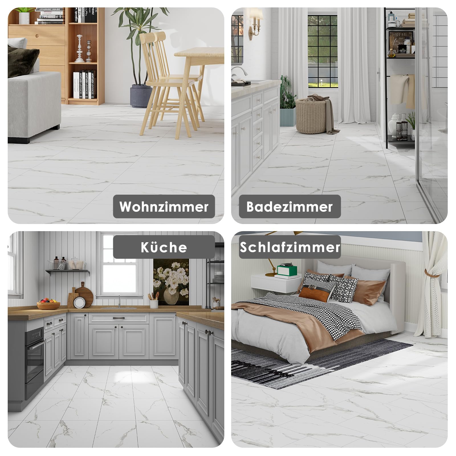 Mulgreat Revêtement de sol en PVC - Carreaux autocollants en vinyle - Effet béton - Marbre blanc - 60,96 cm x 30,48 cm x 1,5 mm - Épaisseur : 1,5 mm - 2,23 m² / 12 carreaux