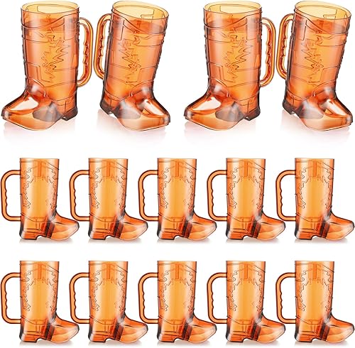 12 tazas de plástico para botas de vaquera de 16 onzas, vasos de chupito para botas de vaquera, tazas rosas con asa para temática occidental,