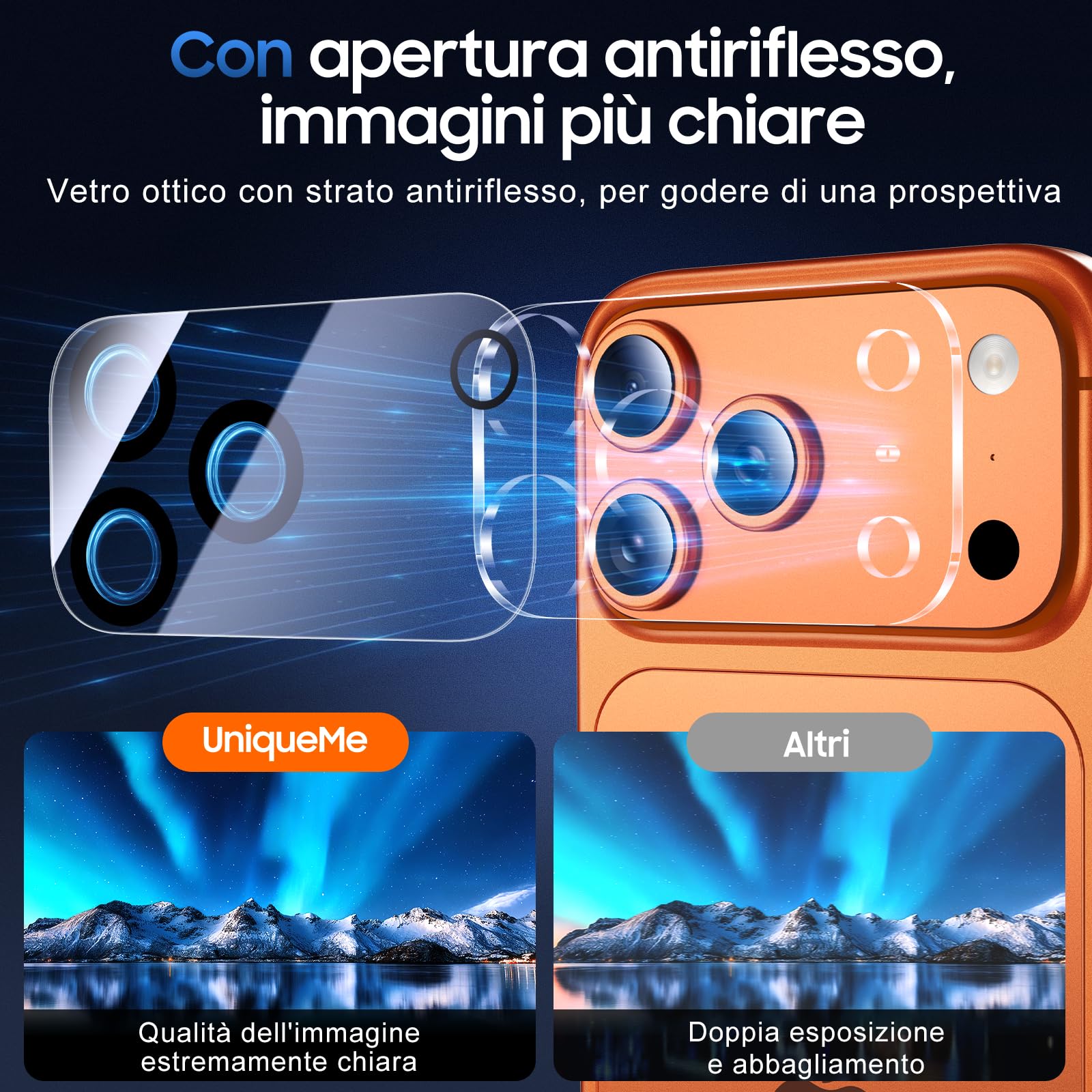 UniqueMe per iPhone 17 Pro Pellicola Protezione Fotocamera - HD Schermo, la Fotografia con Flash non è Influenzata, Anti-graffio, Durezza 9H - 3 Pezzi