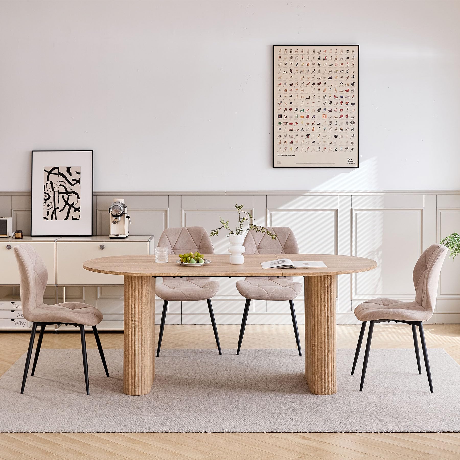 Mesa de Comedor Ovalada Grande de 180 x 90 cm, Mesa de Cocina Rústica con Tablero de MDF (Acabado de veta de Madera) y Patas Elípticas para Hogar, Restaurante y Oficina (Natural)