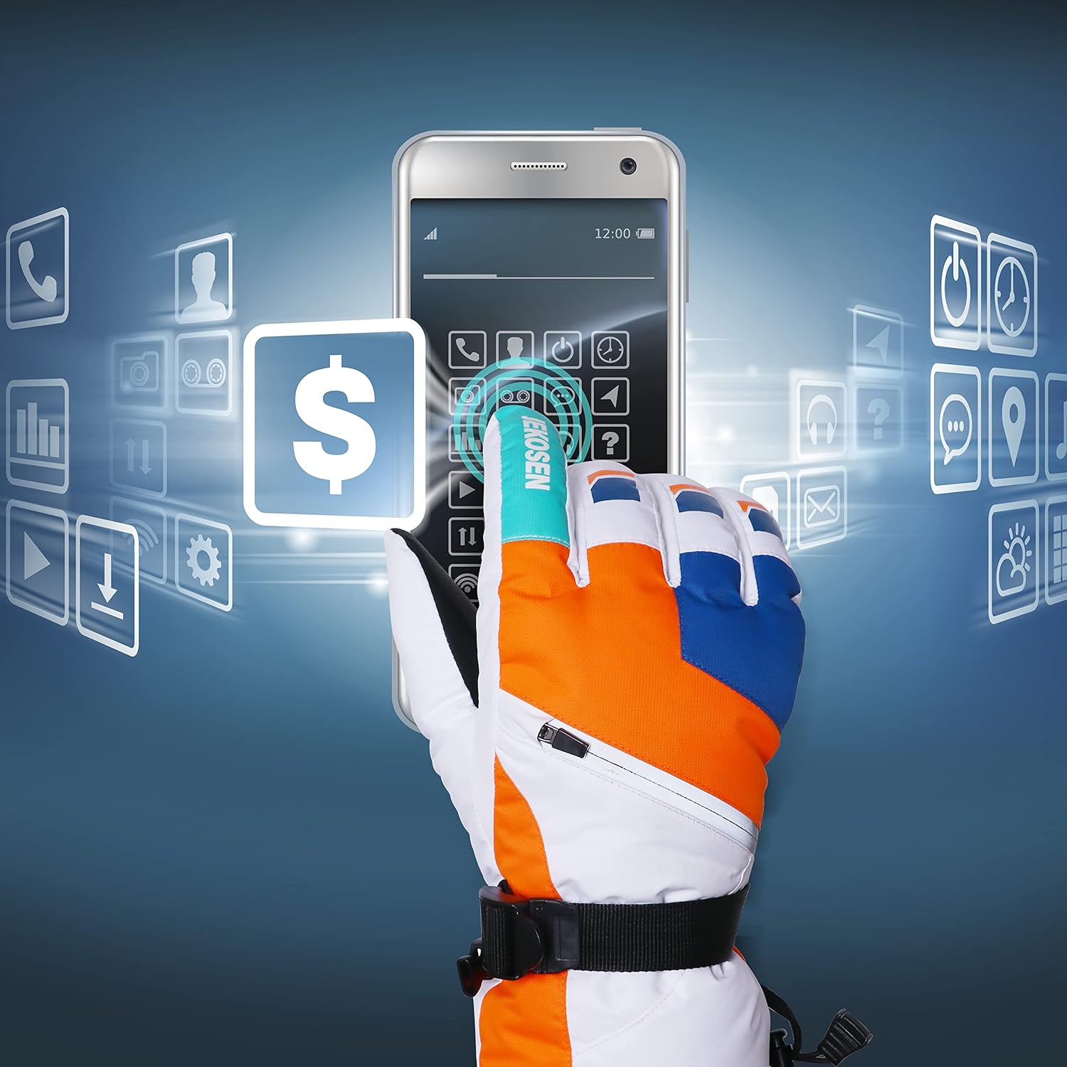 JEKOSEN Ski Gloves Mens Womens Waterproof Touchscreen Snowboard Gloves Snow Winter - Image 3