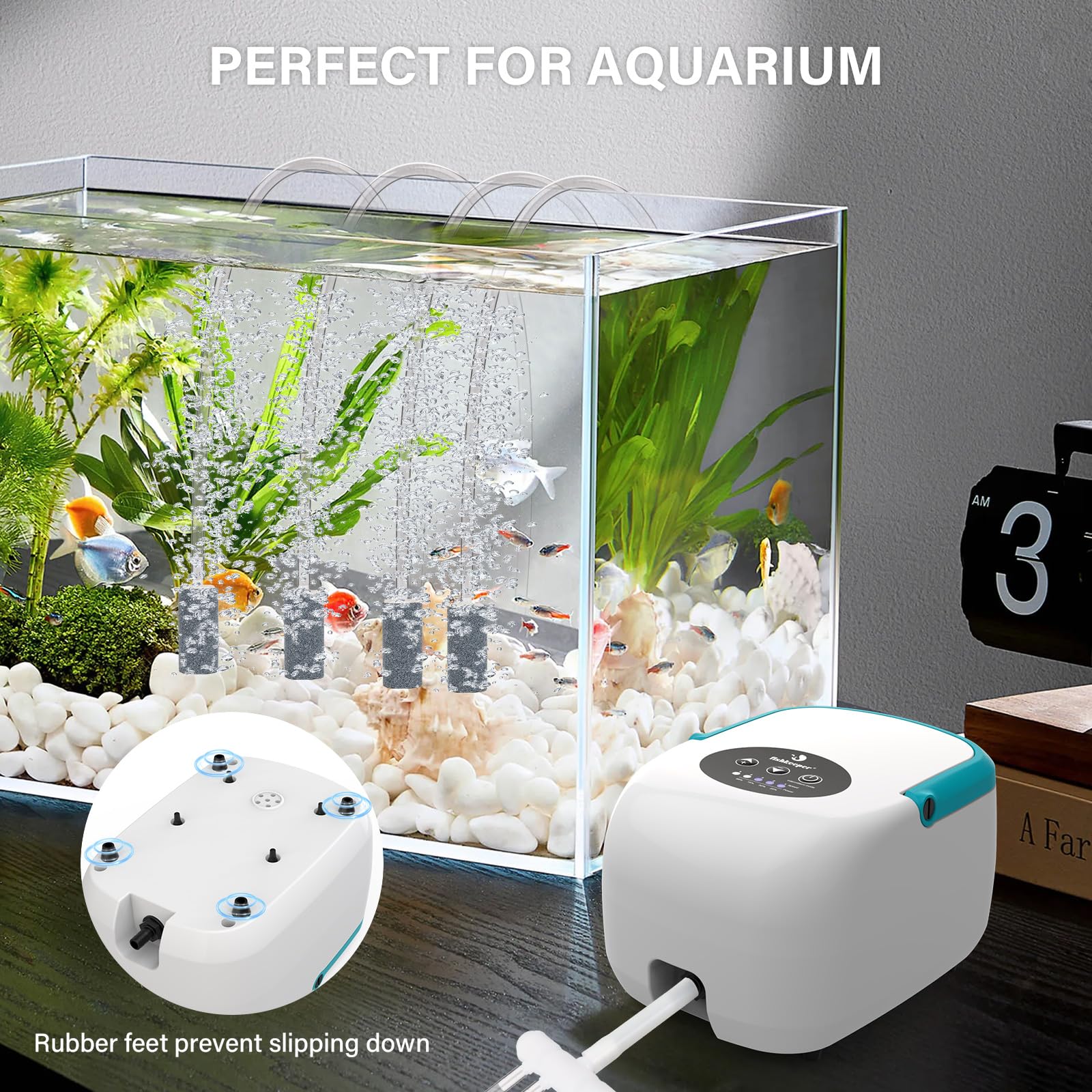 Aquarium Air Pump for Fish Tank,Lithium Battery Powered Large Fish Tank Air Pump with Adjustable Check Valve,Oxygen Aerator Pump with Air Stone for 180 Gallon Fish Tank