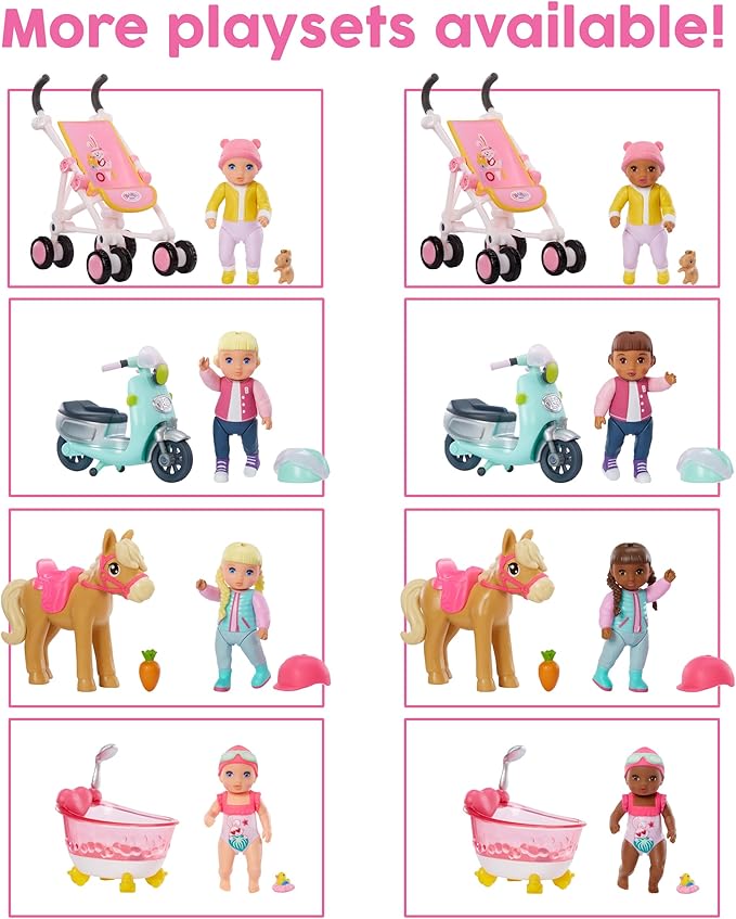 Baby Born MINIS Playset - Deep Skin Tone Doll with Brown Eyes, Bathtub & Rubber Duck Accessory, Includes Reusable Carrying Case for On-The-Go Playtime