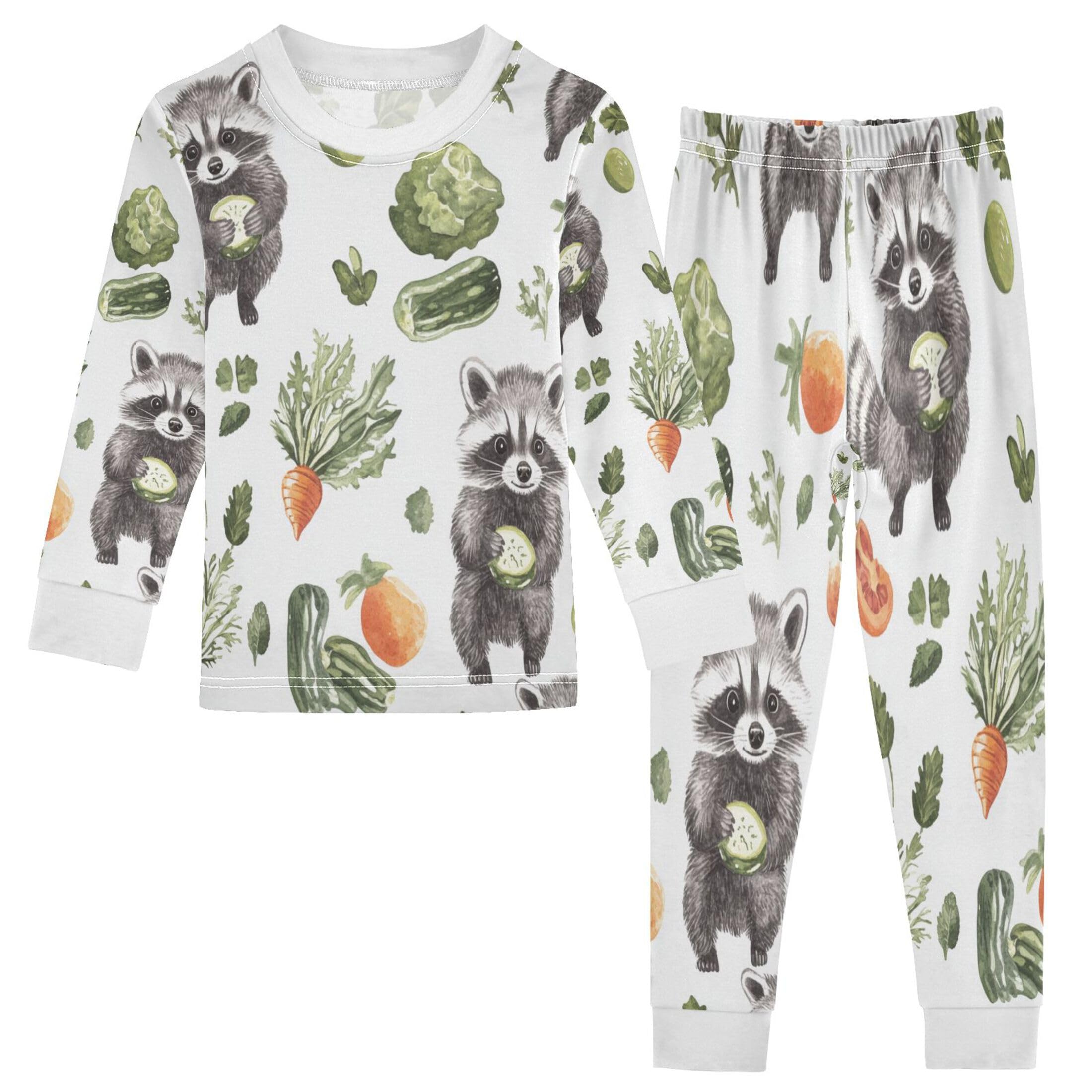 Vozoza Raccoons Vegetable Pajama Sets Long Sleeve Top with Pants Cotton Soft Sleepwear 2 Piece Pjs Set Size 5T Multicolor
